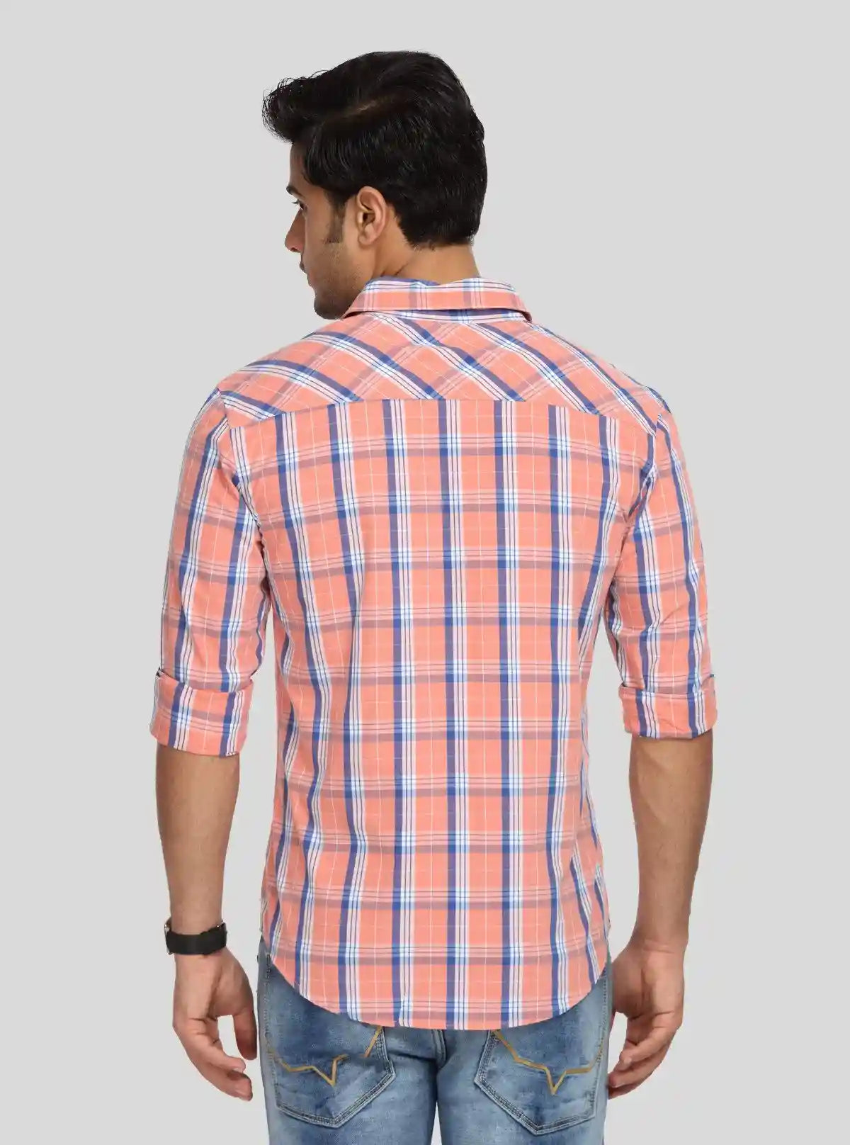 Men’s Peach Casual Checked Full Sleeve Shirt – Cool Comfort, Fresh Style | Buy Online at  Boer and Fitch