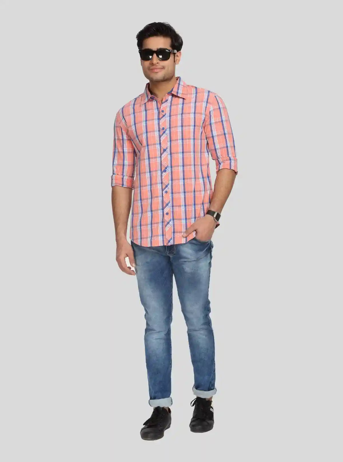 Men’s Peach Casual Checked Full Sleeve Shirt – Cool Comfort, Fresh Style | Buy Online at  Boer and Fitch