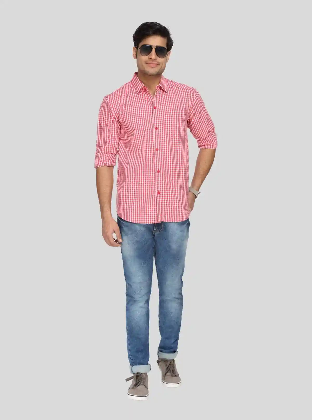 Men’s Red Patterned Checked Full Sleeve Shirt – Smart Casual Wear Essential | Buy Online at  Boer and Fitch