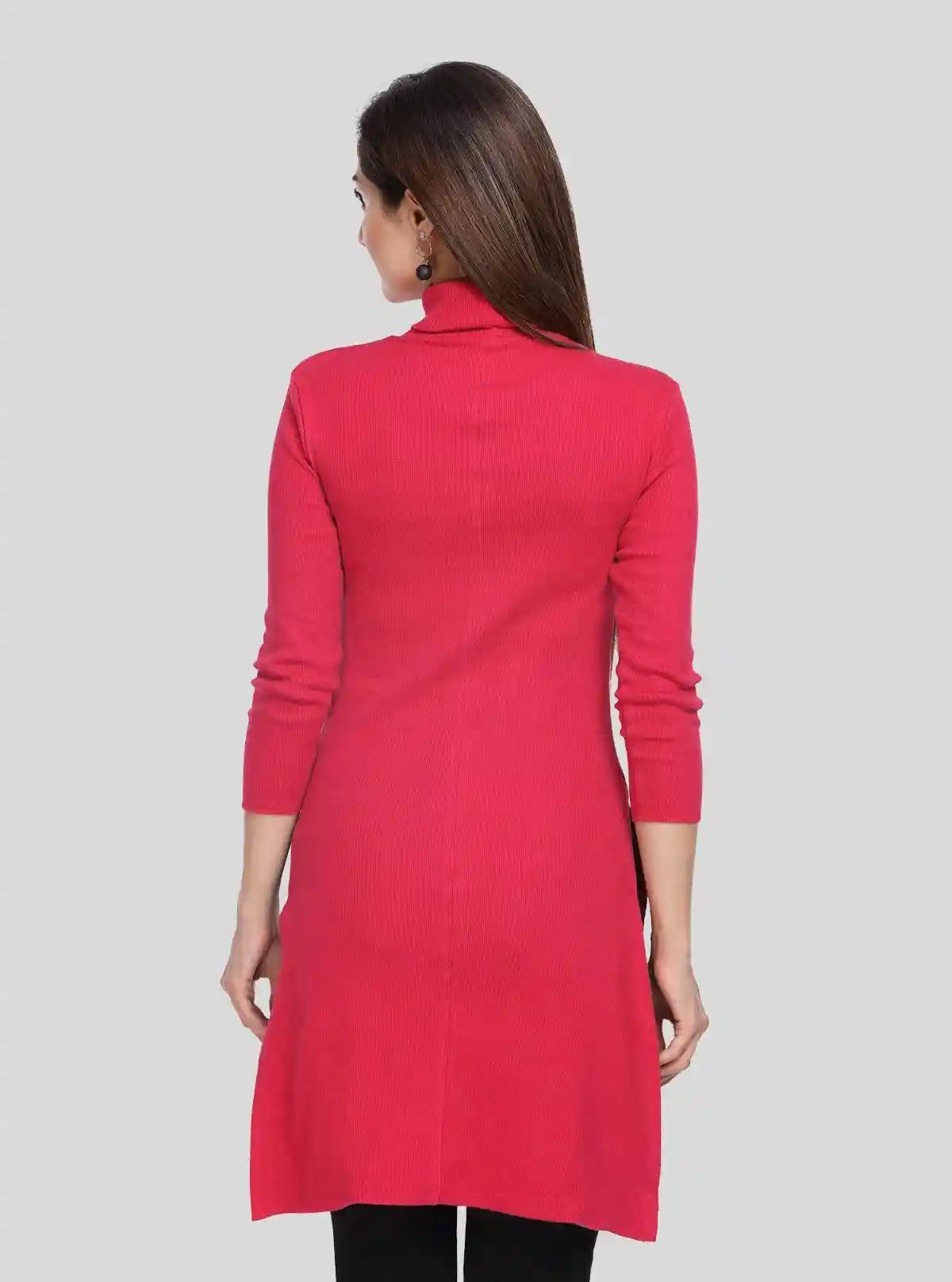 Women's Red High Neck Long Sleeve Ribbed Dress in Cotton Elastane | Buy Online at  Boer and Fitch