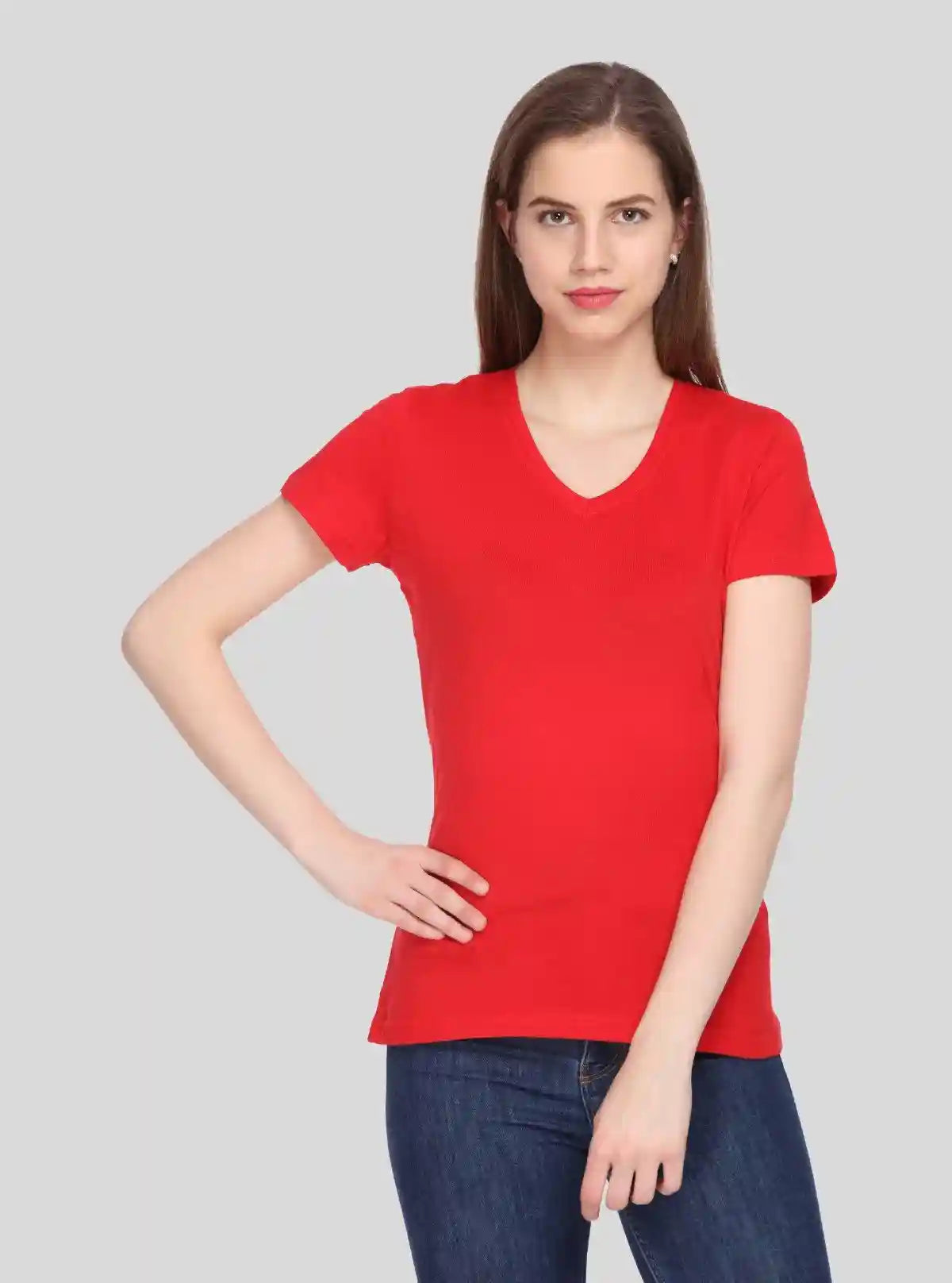 Women’s Red V Neck Short Sleeve Cotton Jersey T-Shirt by Boer and Fitch | Buy Online at  Boer and Fitch