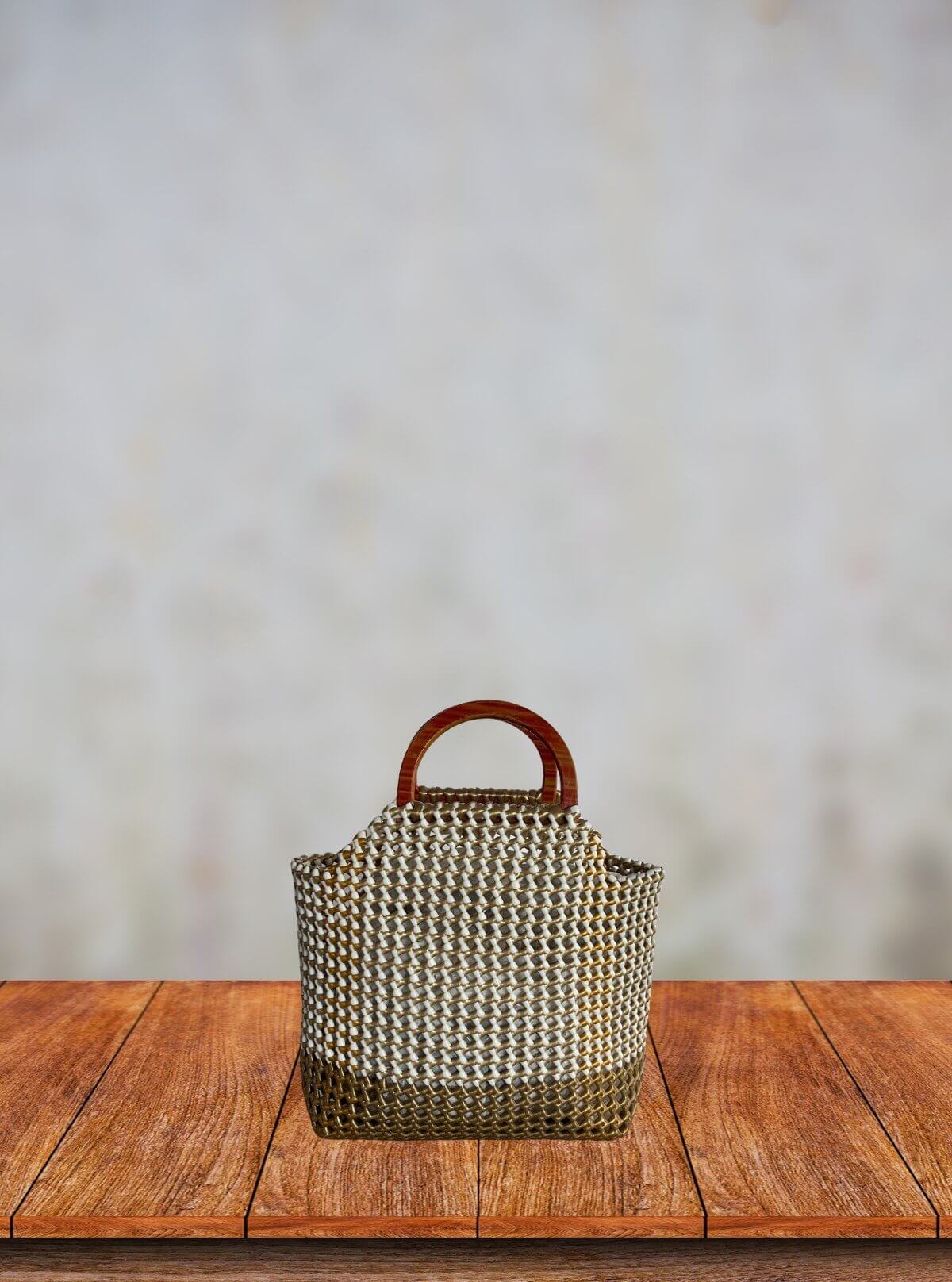 Round Handle Tote — Cream & Light Brown Bag - Boer and Fitch