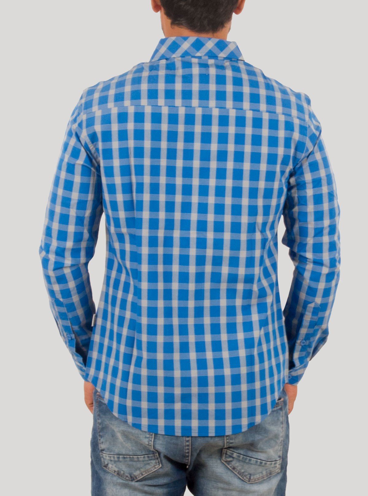 Royal Blue Checked Long Sleeve Shirt for Men – Boer and Fitch - Boer and Fitch