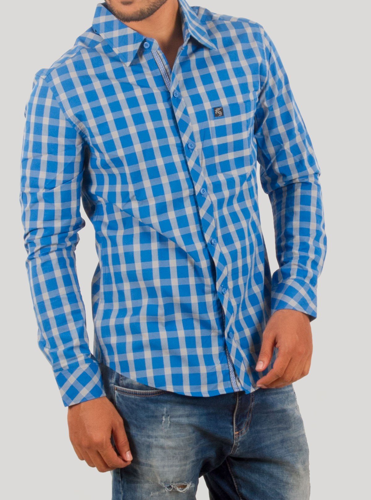 Royal Blue Checked Long Sleeve Shirt for Men – Boer and Fitch - Boer and Fitch