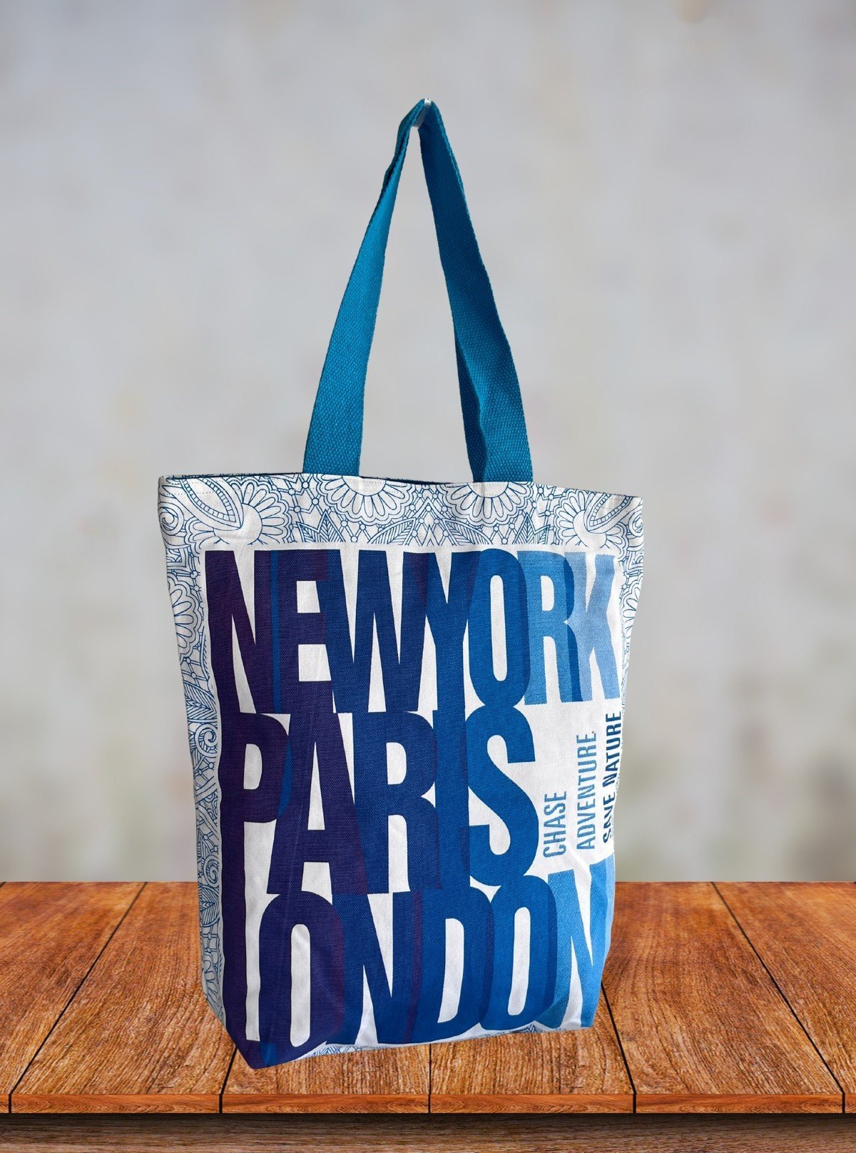 Shades of Blue Canvas Bag – Elegant Gradient Tote for Daily Versatility - Boer and Fitch