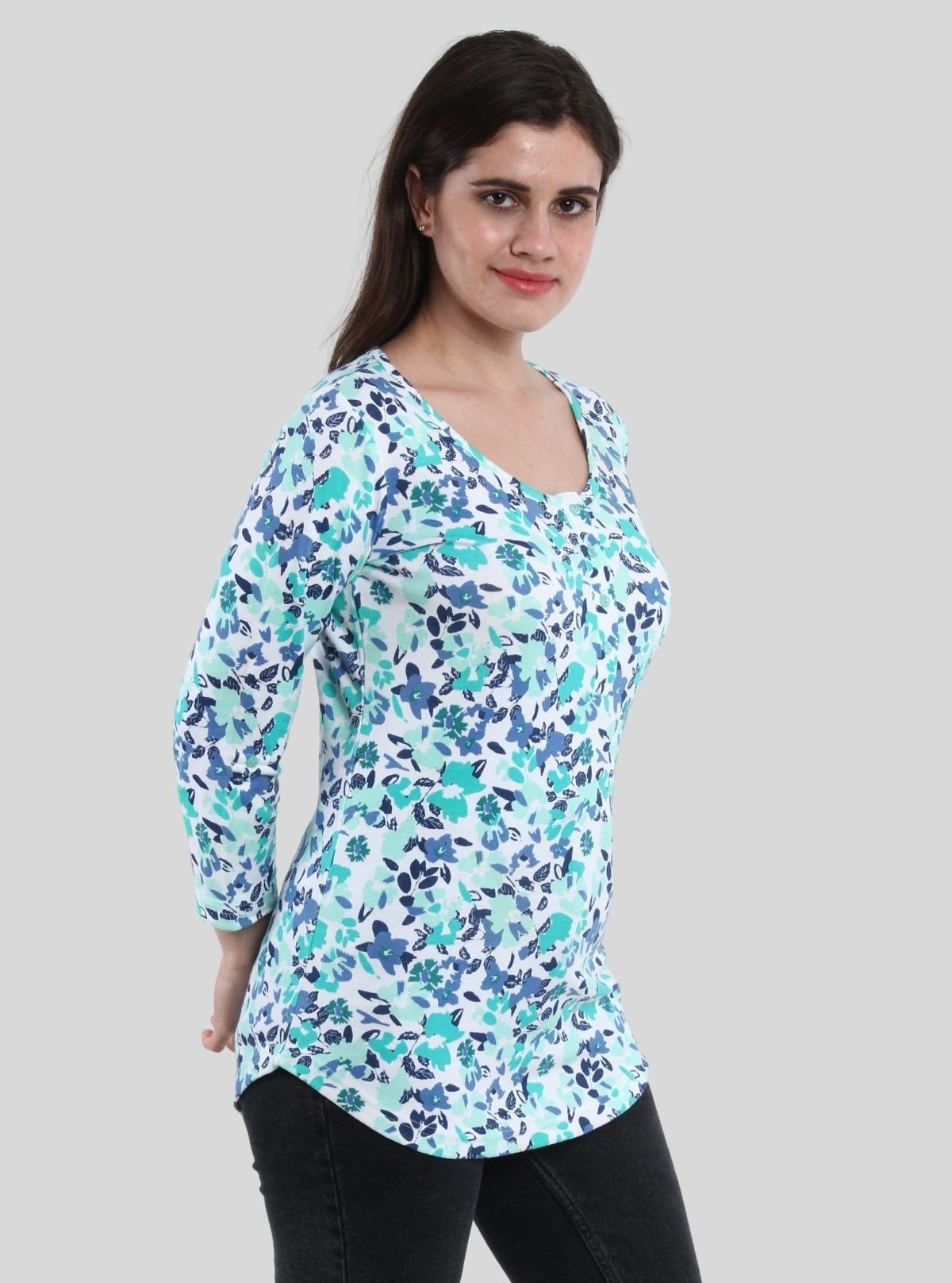 Sky Blue Leaf Print Button Top – Boer & Fitch - Boer and Fitch