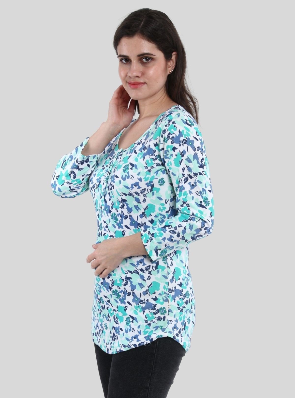 Sky Blue Leaf Print Button Top – Boer & Fitch - Boer and Fitch