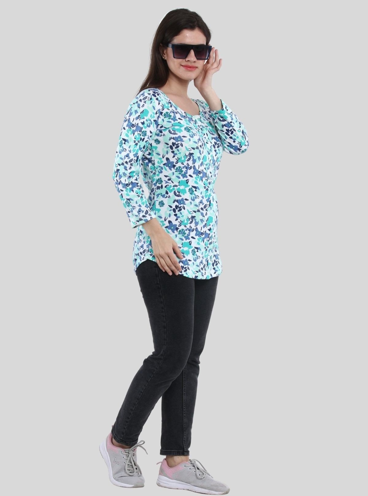 Sky Blue Leaf Print Button Top – Boer & Fitch - Boer and Fitch