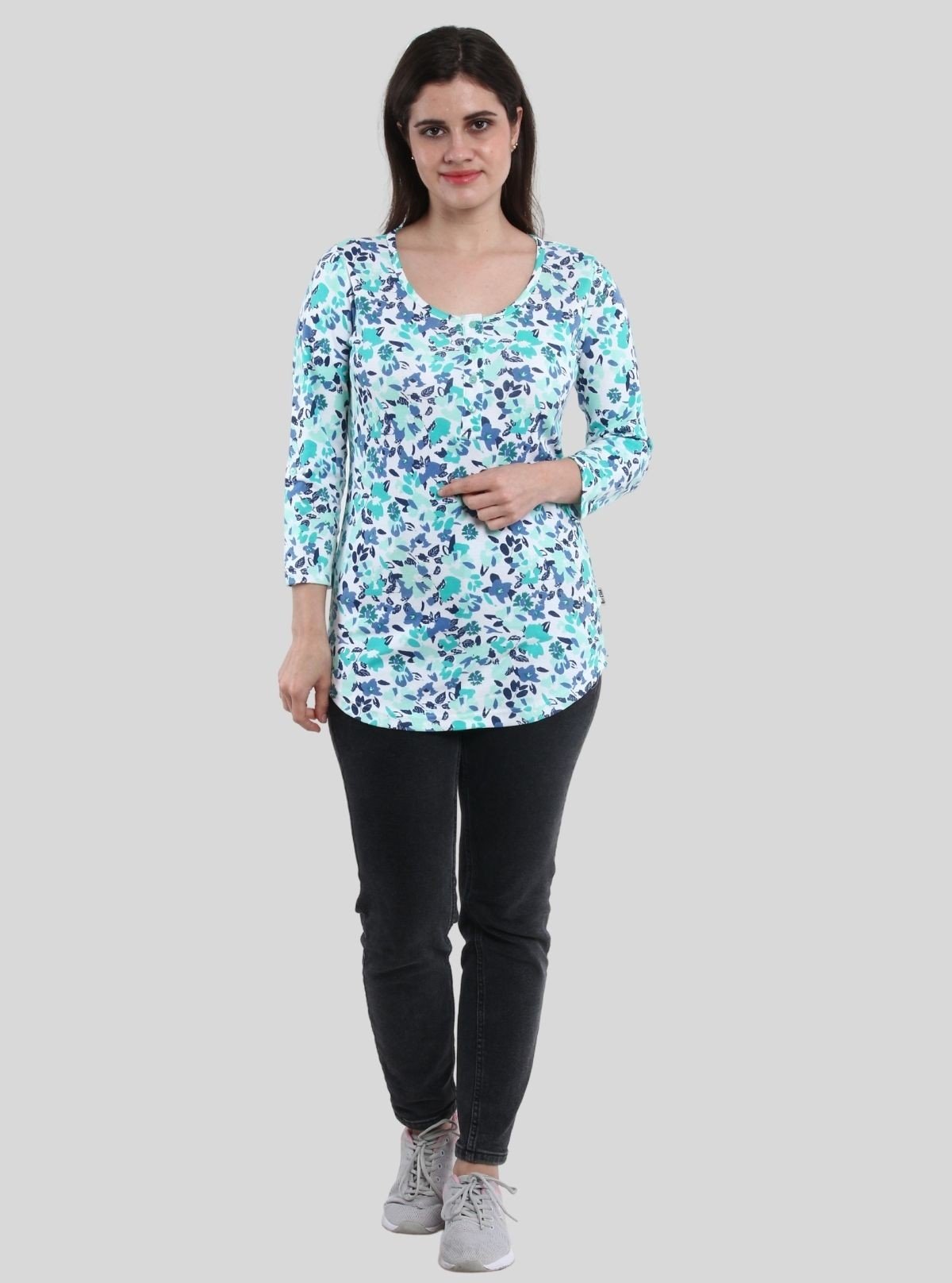 Sky Blue Leaf Print Button Top – Boer & Fitch - Boer and Fitch