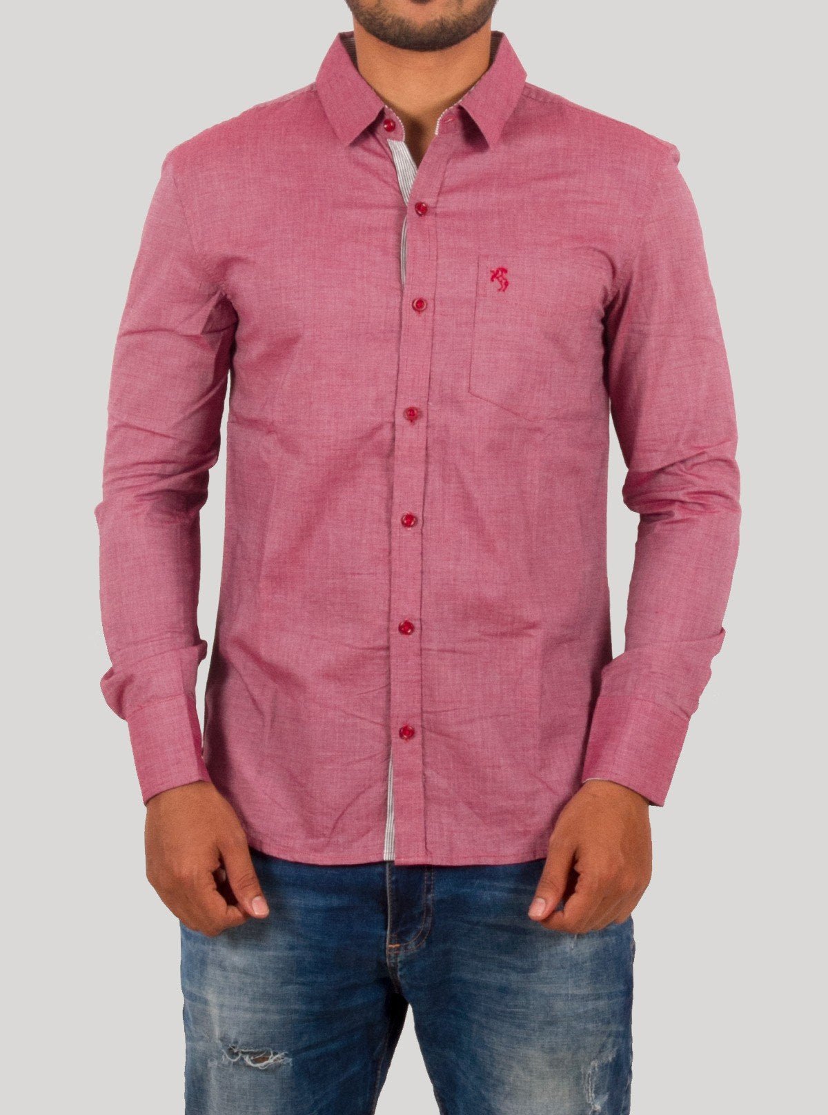 Slim Fit Eyebird Red Long Sleeve Shirt for Men – Casual Cotton Shirt by Boer and Fitch - Boer and Fitch