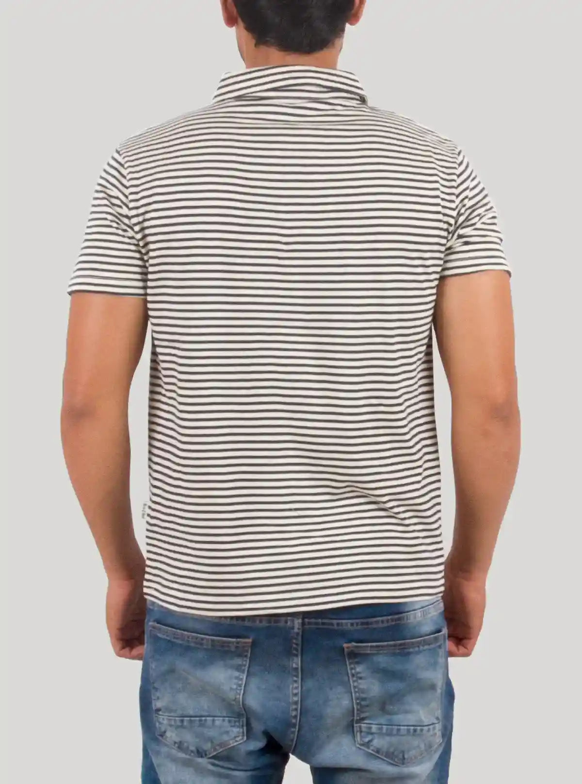 Grey Stripe Self Collar Polo T-Shirt with Patch Pocket – Boer and Fitch | Buy Online at  Boer and Fitch