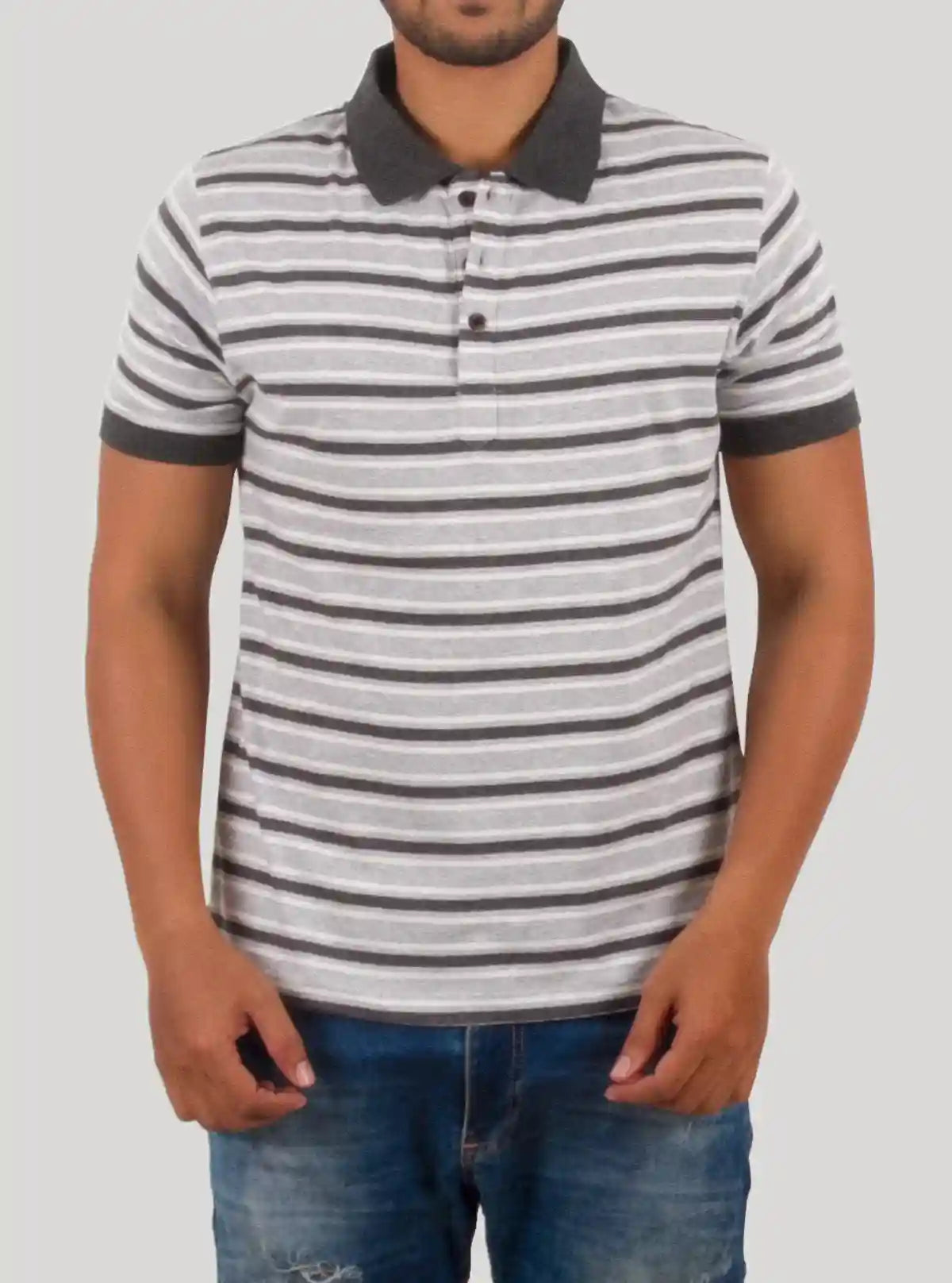 Grey Melange Striped Polo T-Shirt for Men – Boer and Fitch | Buy Online at  Boer and Fitch