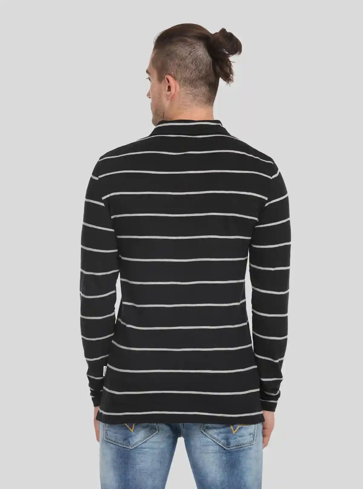 Men’s Black Striped Full Sleeve Polo T-Shirt – Sleek & Refined Style | Buy Online at  Boer and Fitch