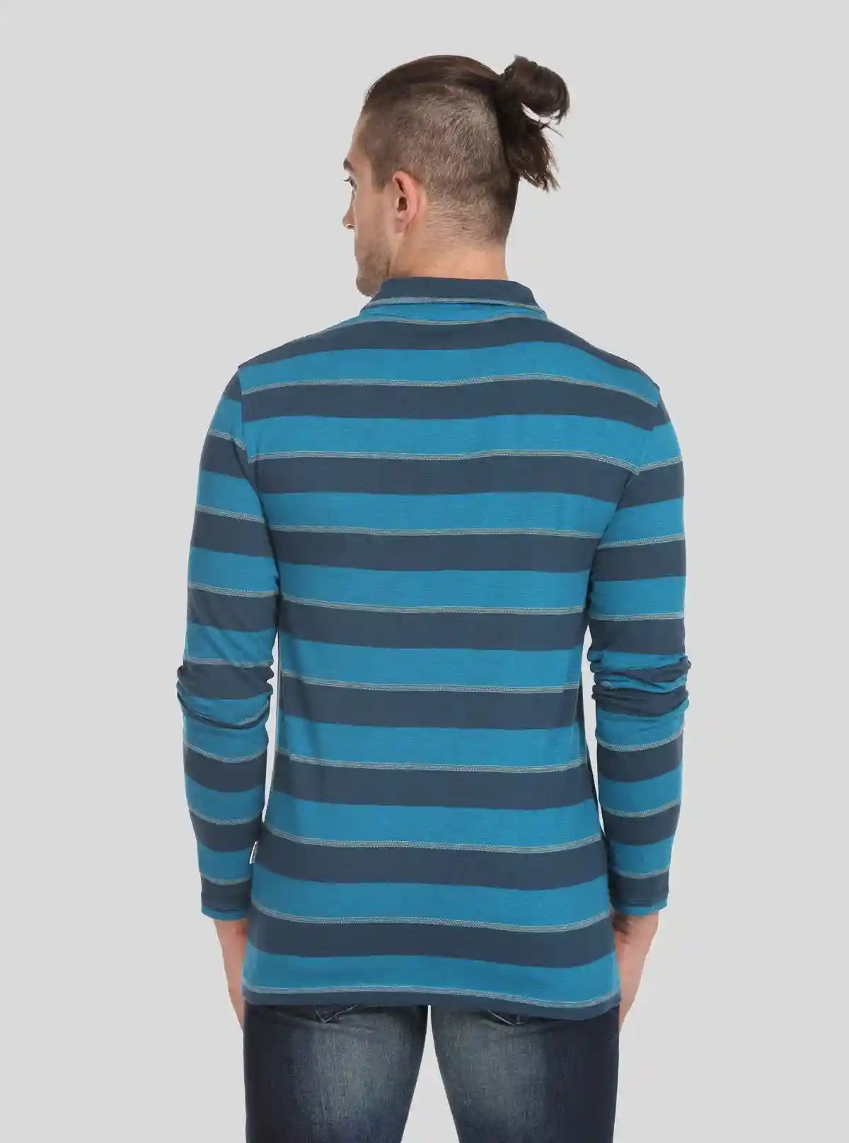 Men’s Blue Striped Full Sleeve Polo T-Shirt – Classic Comfort Meets Modern Style | Buy Online at  Boer and Fitch