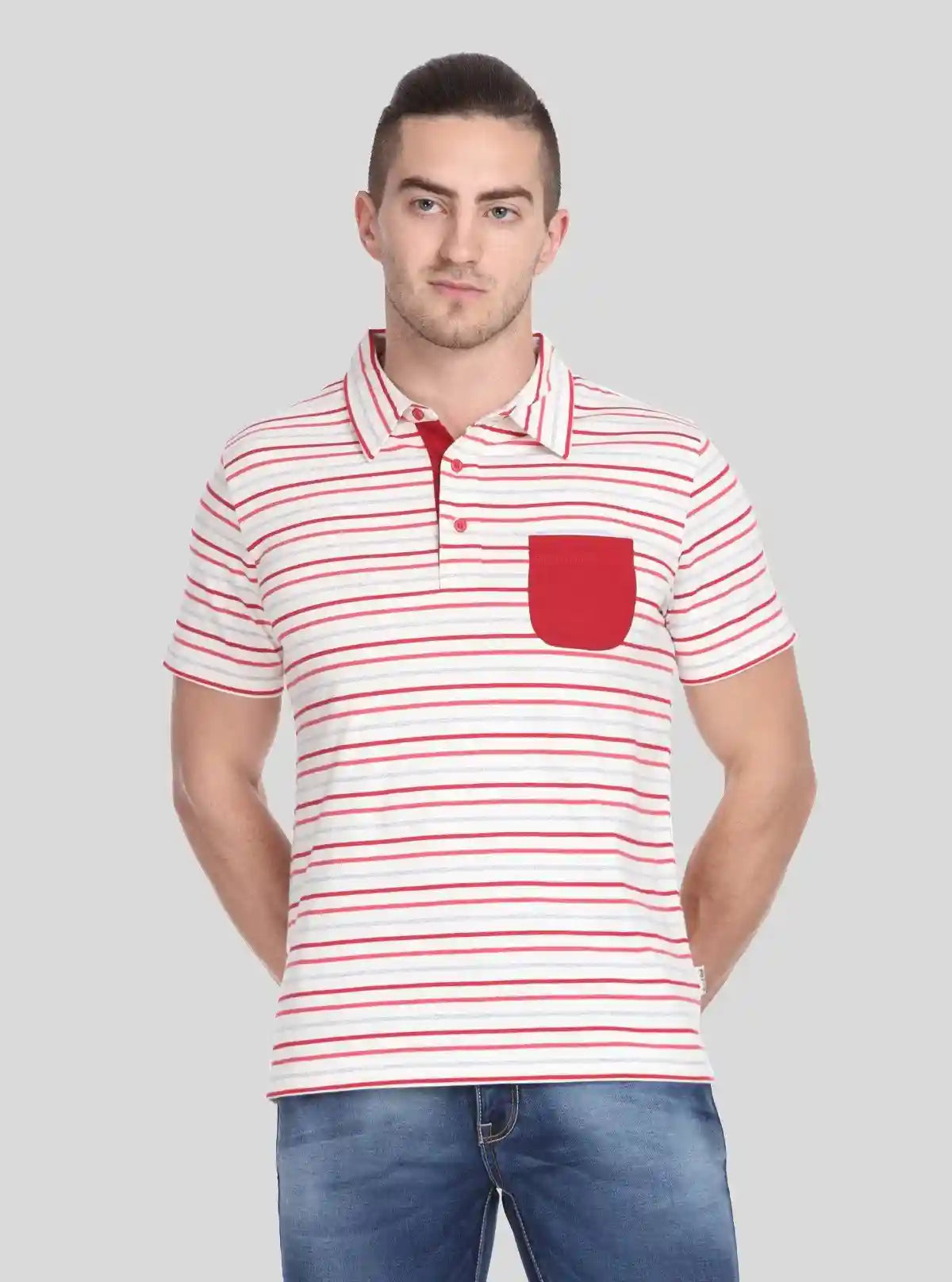 Men’s Red Striped Polo T-Shirt with Patch Pocket – Smart, Bold & Everyday Ready | Buy Online at  Boer and Fitch