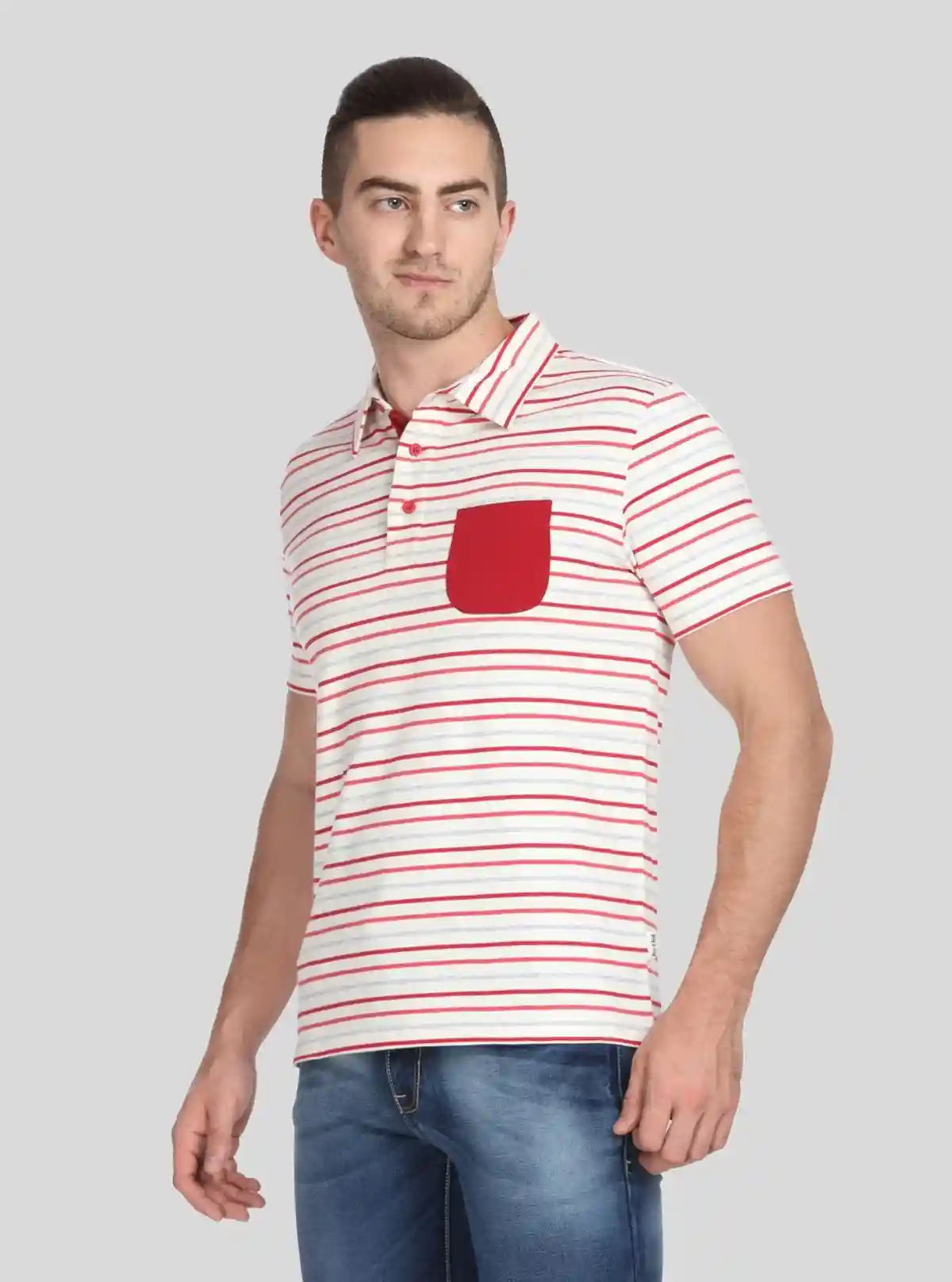 Men’s Red Striped Polo T-Shirt with Patch Pocket – Smart, Bold & Everyday Ready | Buy Online at  Boer and Fitch