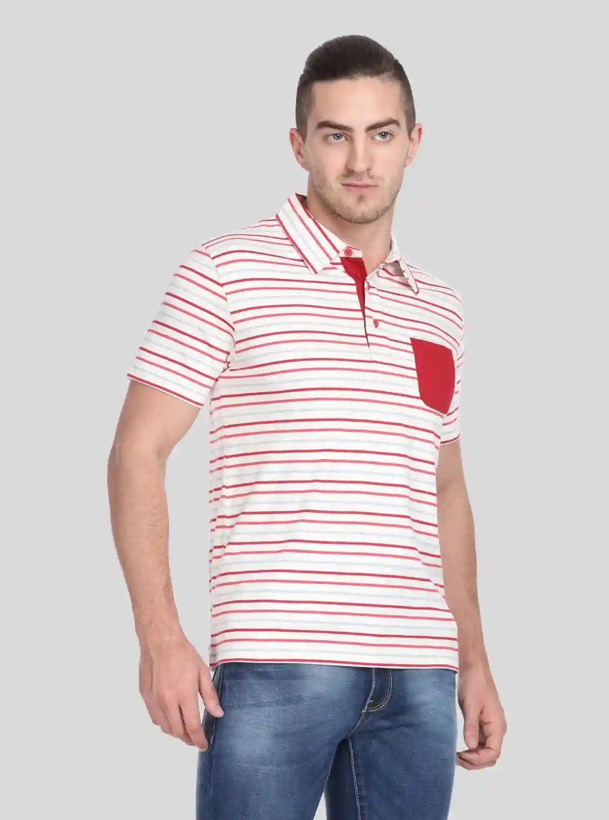 Men’s Red Striped Polo T-Shirt with Patch Pocket – Smart, Bold & Everyday Ready | Buy Online at  Boer and Fitch
