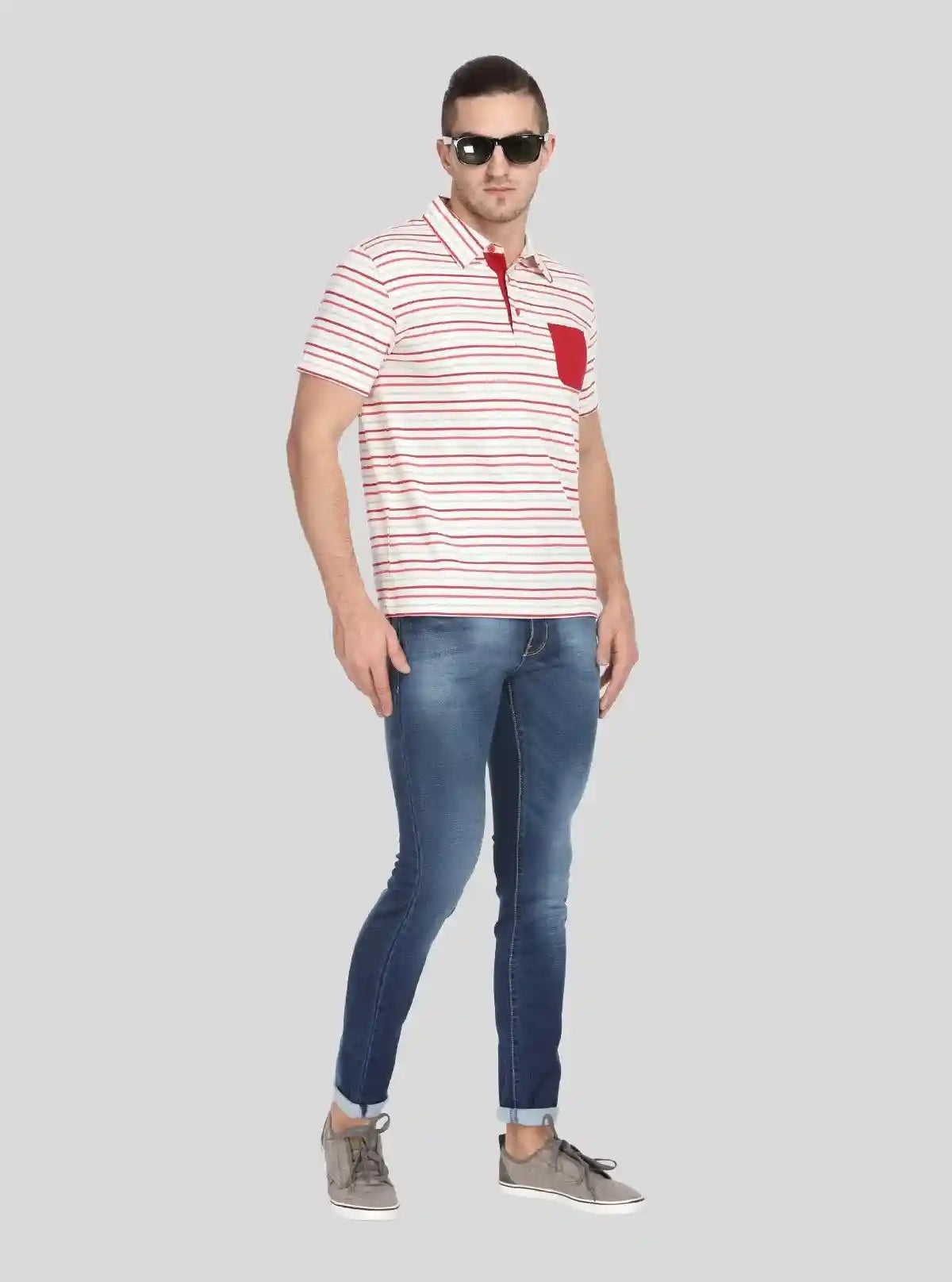 Men’s Red Striped Polo T-Shirt with Patch Pocket – Smart, Bold & Everyday Ready | Buy Online at  Boer and Fitch