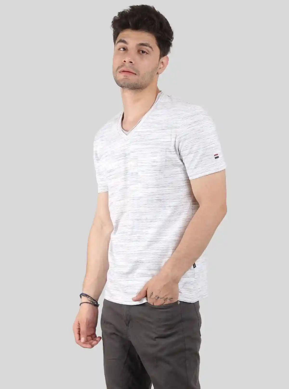 Men's Tinted White Slub V-Neck T-Shirt – Designer Texture & Modern Fit | Buy Online at  Boer and Fitch