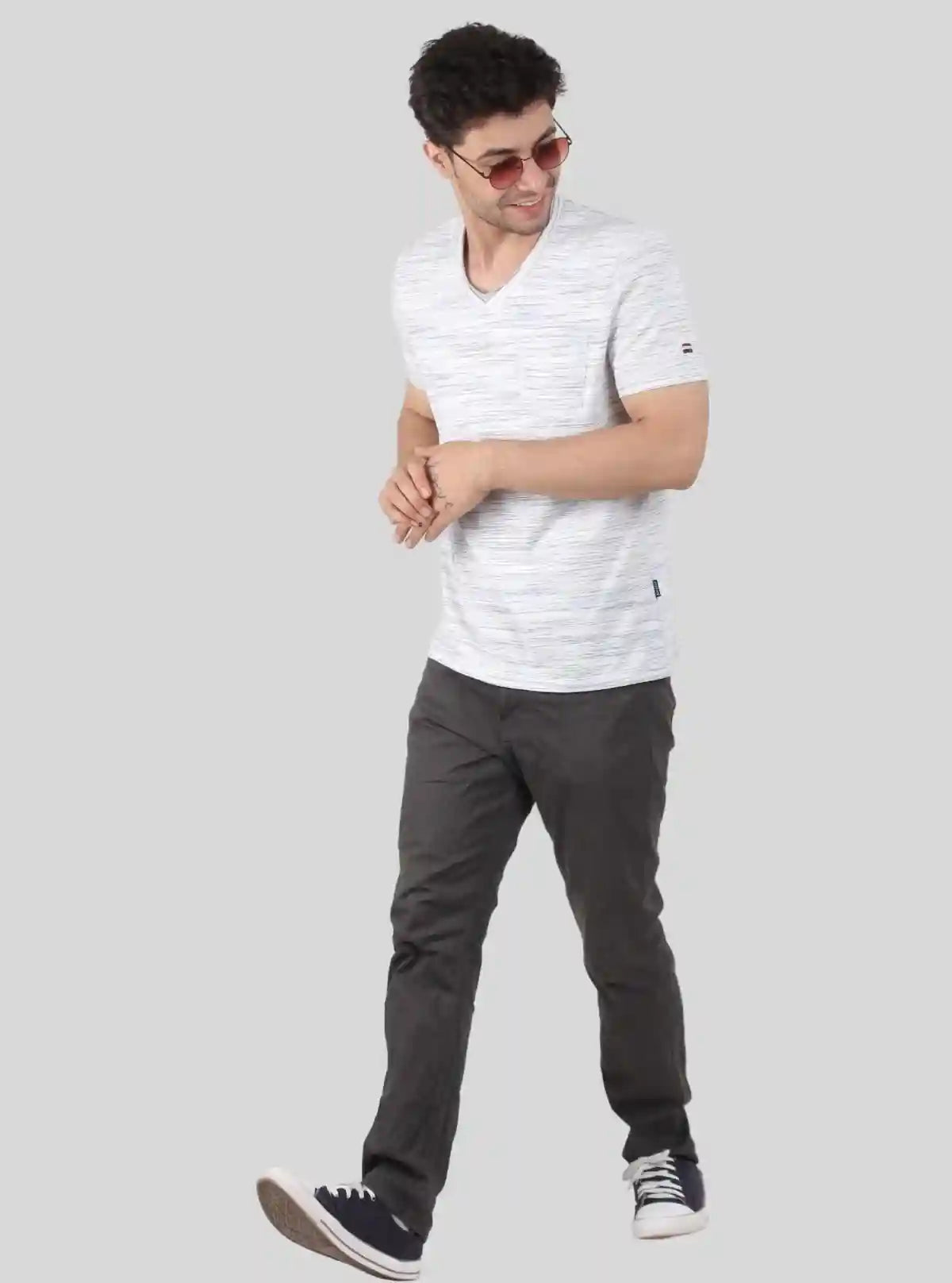 Men's Tinted White Slub V-Neck T-Shirt – Designer Texture & Modern Fit | Buy Online at  Boer and Fitch