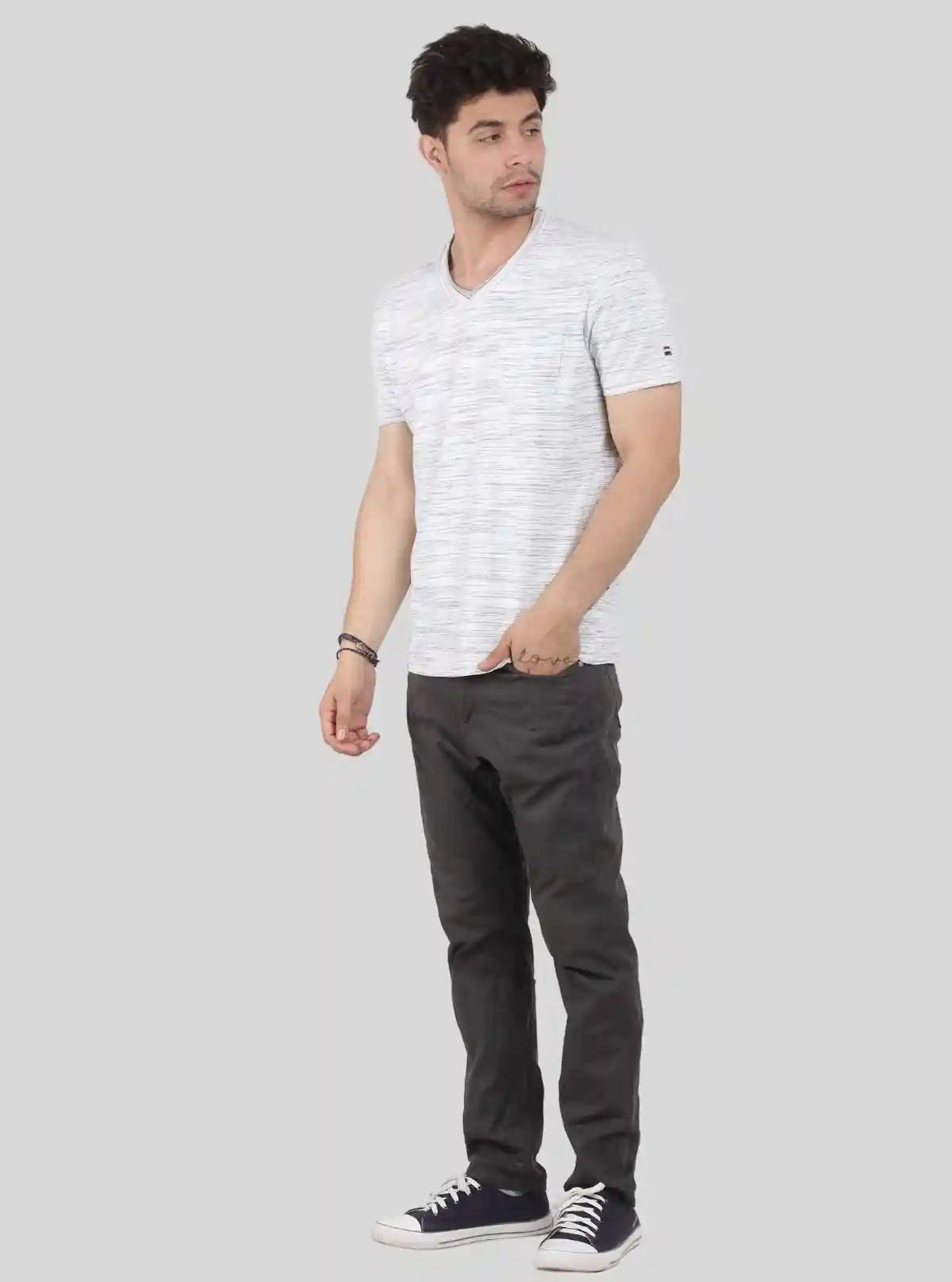 Men's Tinted White Slub V-Neck T-Shirt – Designer Texture & Modern Fit | Buy Online at  Boer and Fitch