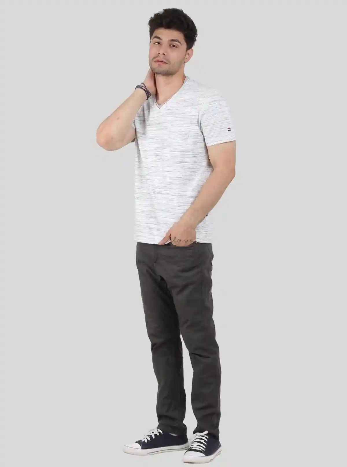 Men's Tinted White Slub V-Neck T-Shirt – Designer Texture & Modern Fit | Buy Online at  Boer and Fitch