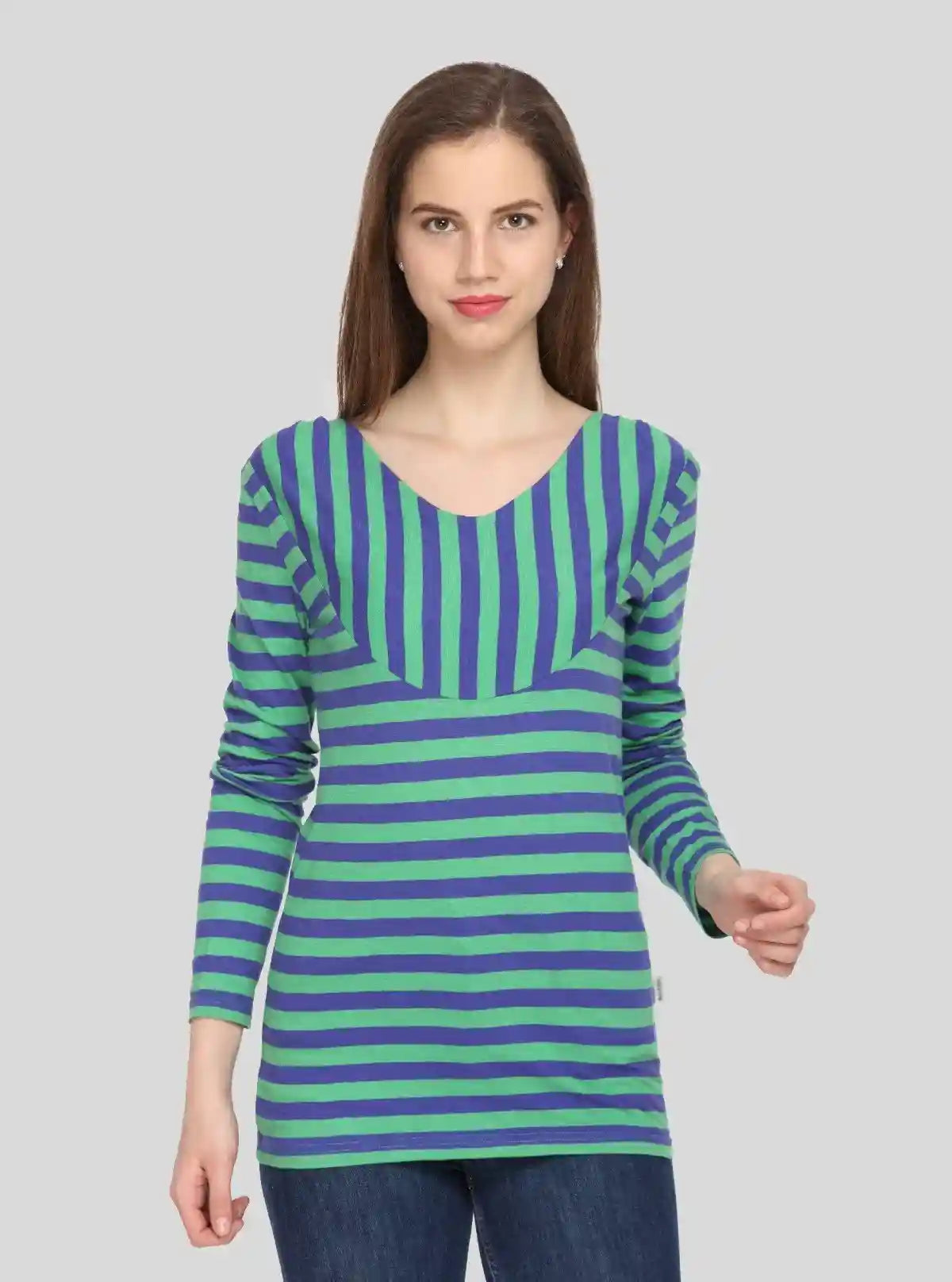 Women’s Green Striped Printed Long Sleeve Cotton Jersey Top | Boer & Fitch | Buy Online at  Boer and Fitch