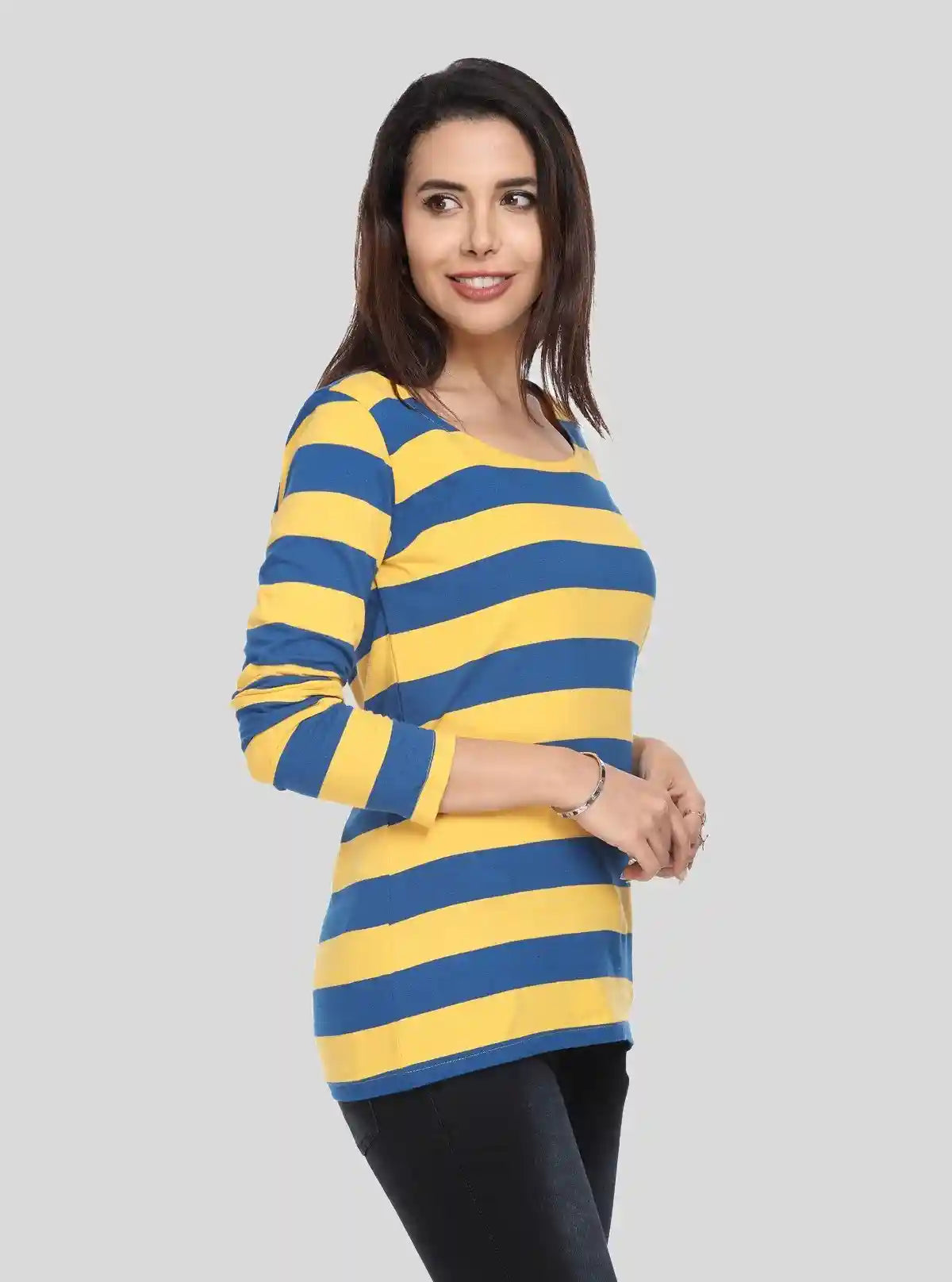 Women's Mustard Striped Scoop Neck Long Sleeve Top – Cotton Jersey Knit | Buy Online at gep32c-qs.myshopify.com