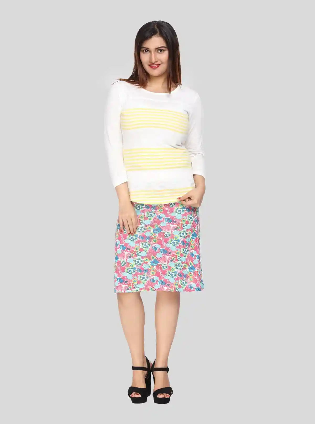 Women's Off-White Scoop Neck Yellow Stripe Long Sleeve Cotton Slub Jersey Top | Buy Online at  Boer and Fitch