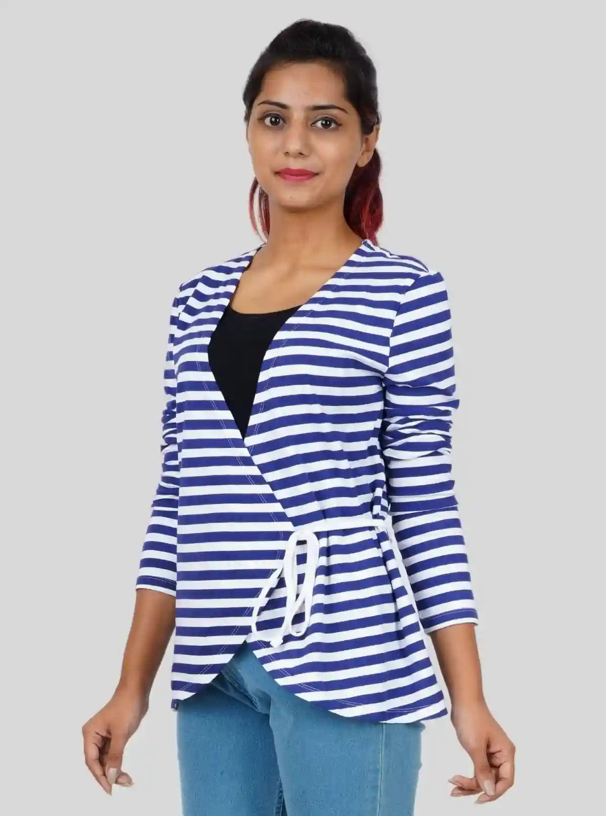 Women's White and Blue Striped Wrap Top – Elegant & Flattering Fit by Boer & Fitch | Buy Online at  Boer and Fitch