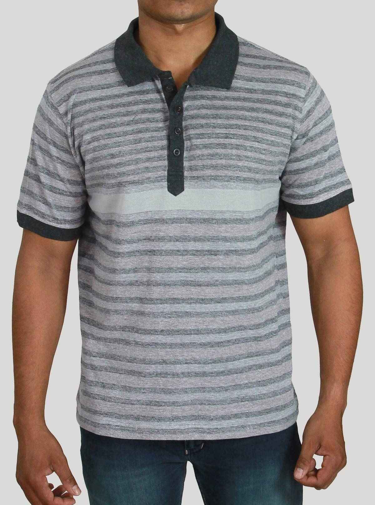 Grey Plated Striped Polo T-Shirt for Men – Boer and Fitch | Buy Online at  Boer and Fitch