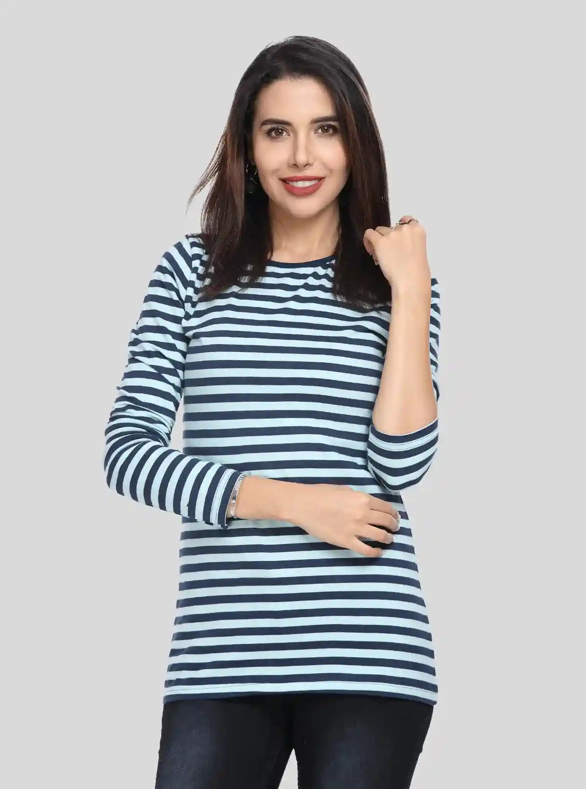 Women’s Blue Striped Long Sleeve Cotton Jersey Top | Boer & Fitch | Buy Online at  Boer and Fitch
