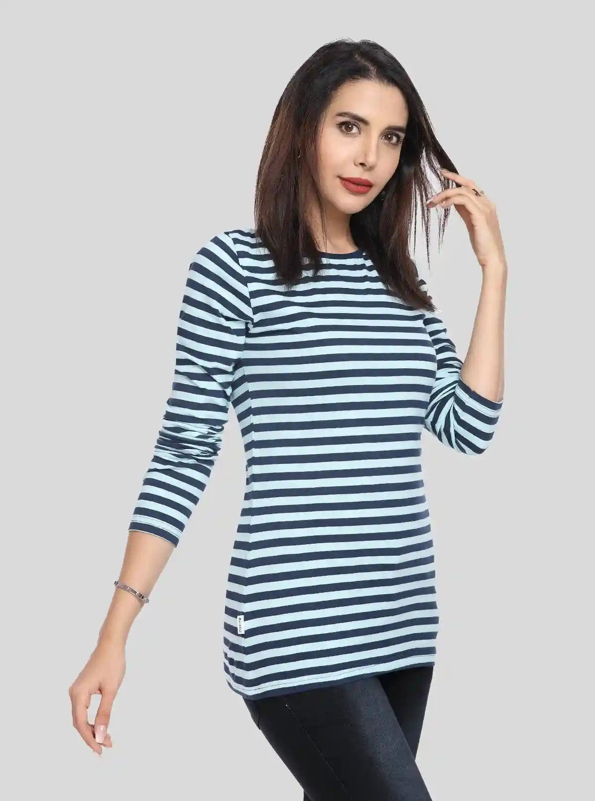 Women’s Blue Striped Long Sleeve Cotton Jersey Top | Boer & Fitch | Buy Online at  Boer and Fitch