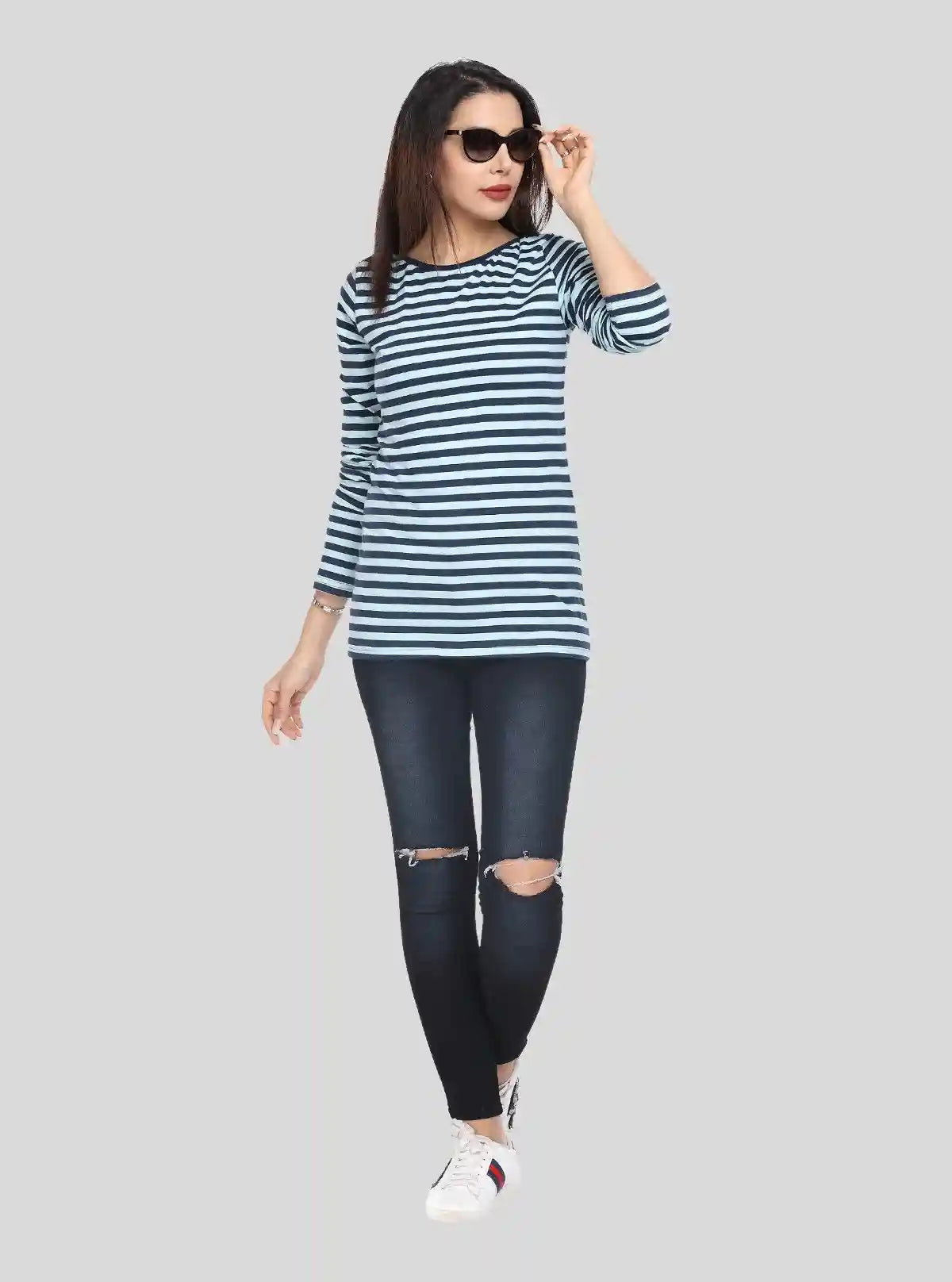 Women’s Blue Striped Long Sleeve Cotton Jersey Top | Boer & Fitch | Buy Online at  Boer and Fitch