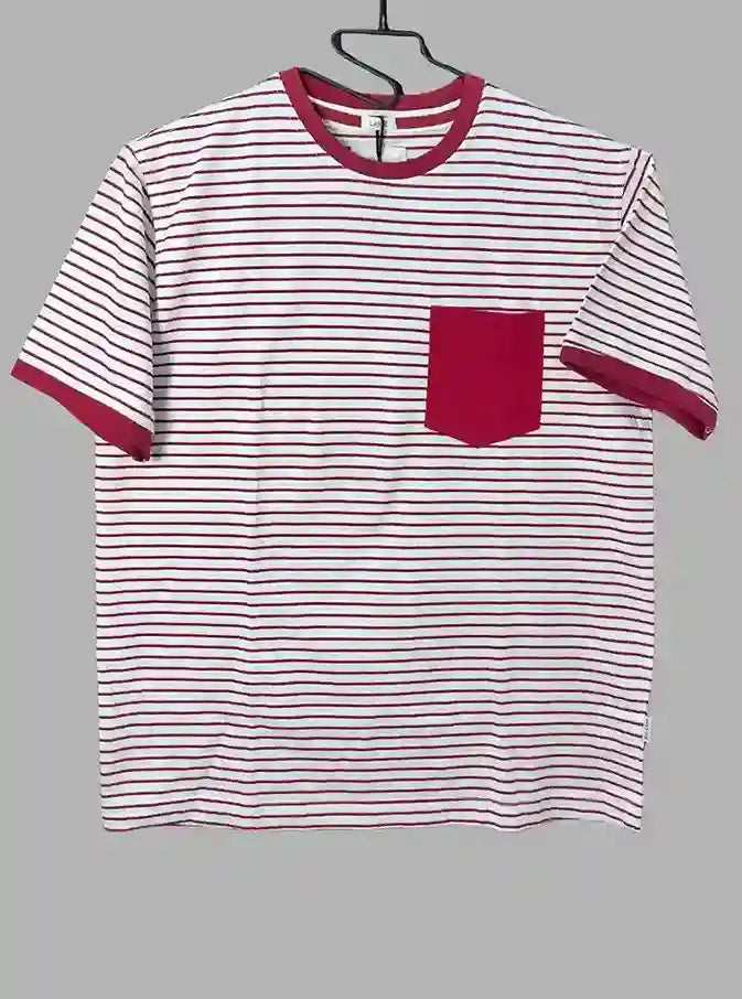 Men’s Red Striped Crew Neck T-Shirt | 100% Cotton Short Sleeve Tee by Boer and Fitch