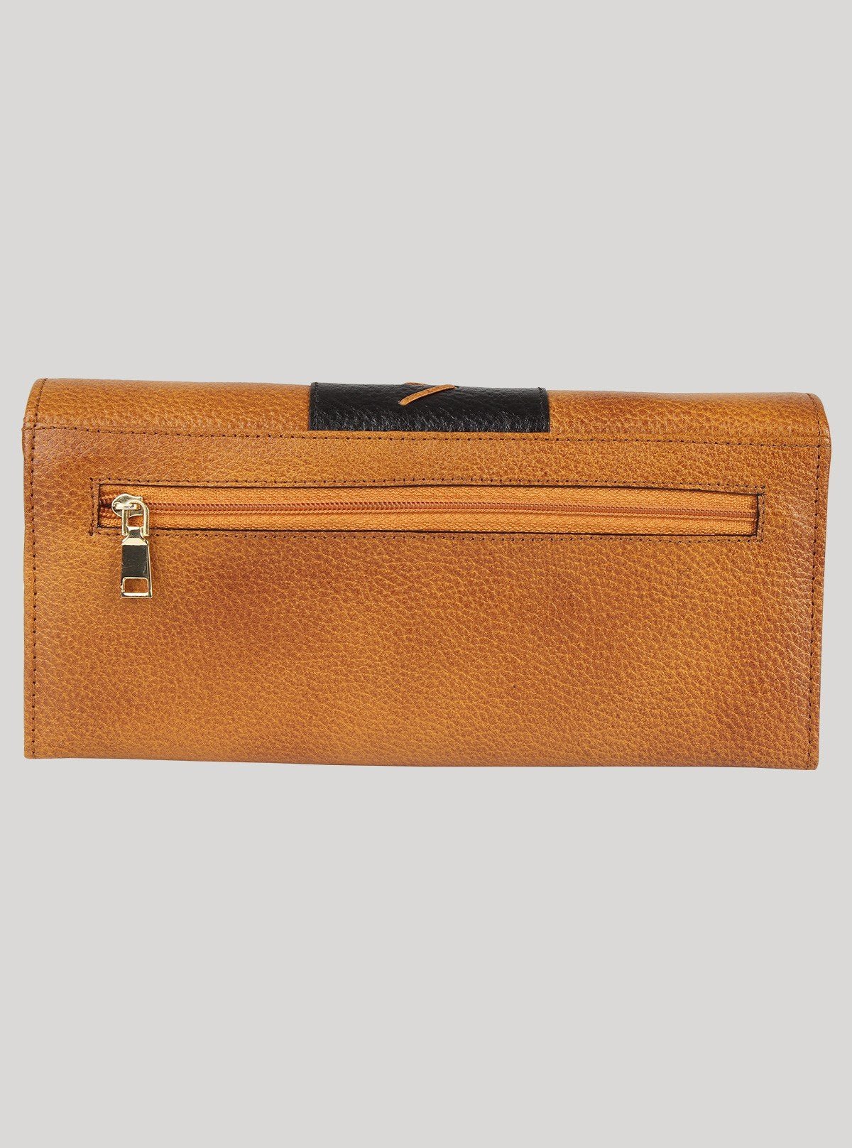 Tan Leather Clutch Wallet with Black Patch – Elegant & Sleek - Boer and Fitch