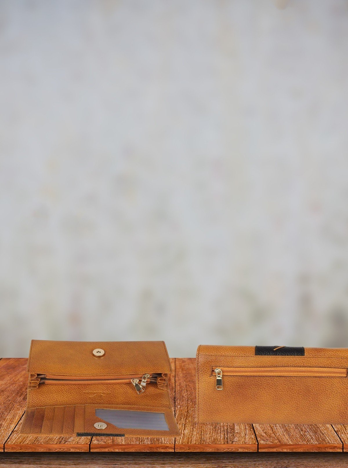 Tan Leather Clutch Wallet with Black Patch – Elegant & Sleek - Boer and Fitch