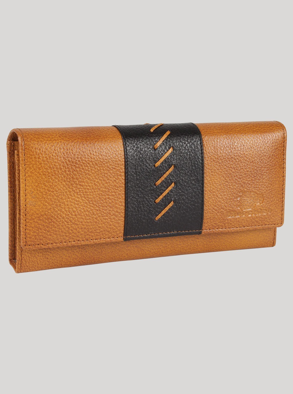 Tan Leather Clutch Wallet with Black Patch – Elegant & Sleek - Boer and Fitch