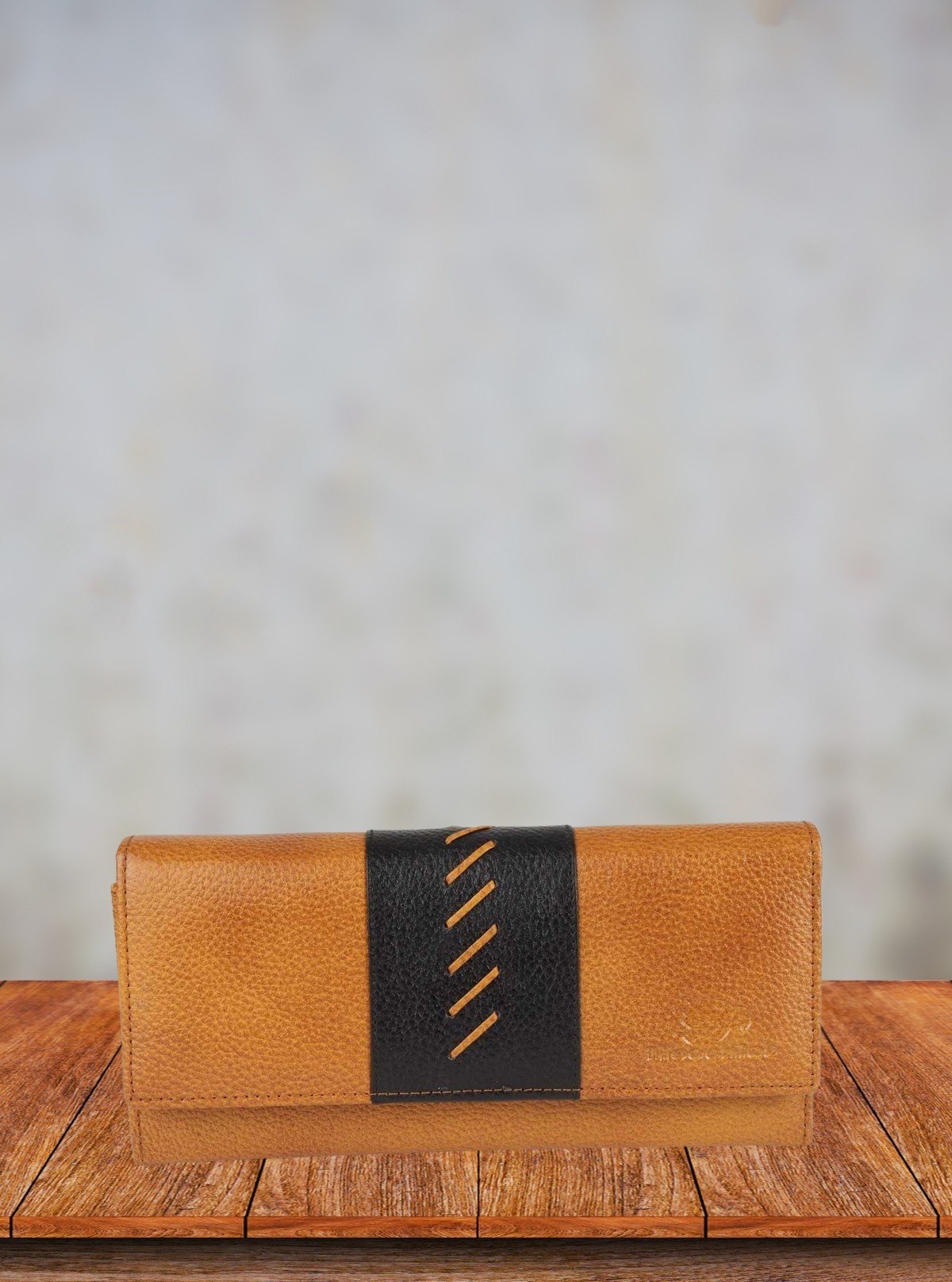 Tan Leather Clutch Wallet with Black Patch – Elegant & Sleek - Boer and Fitch
