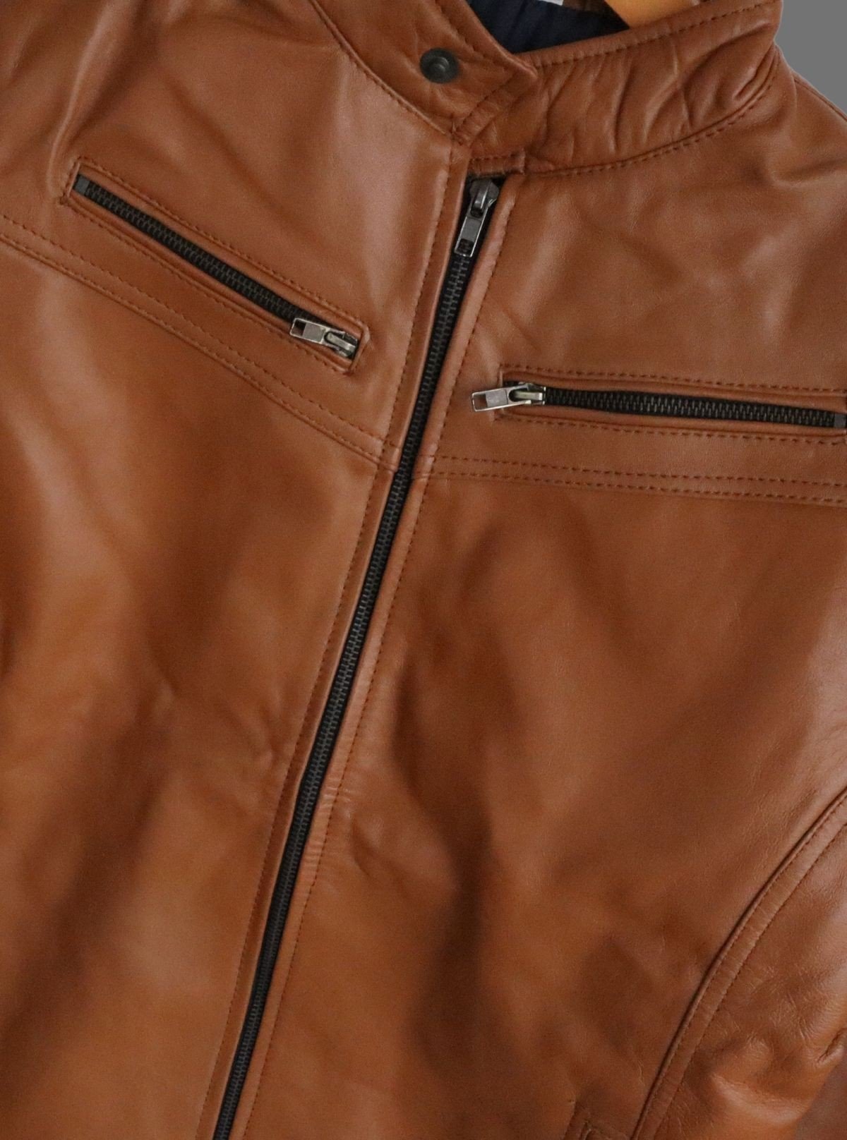 Tan Leather Jacket for Men – Classic Biker & Casual Style by Boer and Fitch - Boer and Fitch