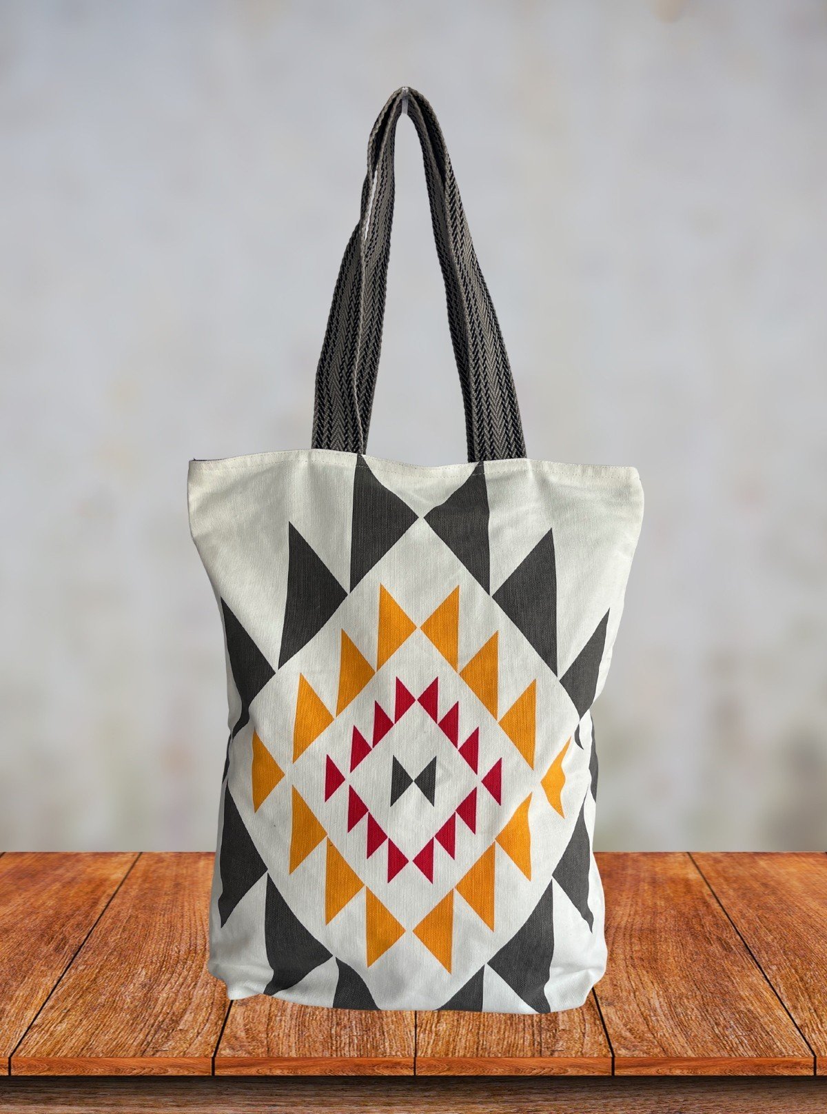 Textured Triangle White Canvas Bag – Modern Minimal Tote by Boer & Fitch - Boer and Fitch