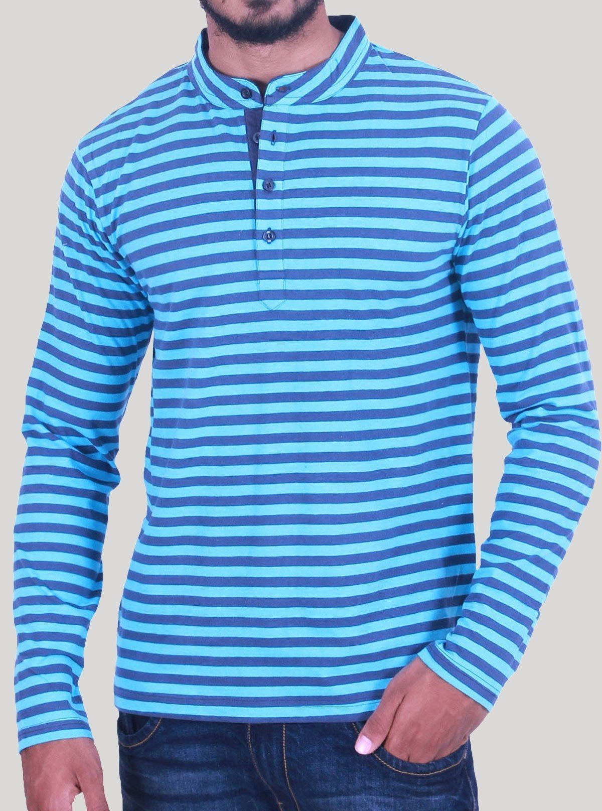 Turquoise Striped Henley T-Shirt for Men – Boer and Fitch - Boer and Fitch