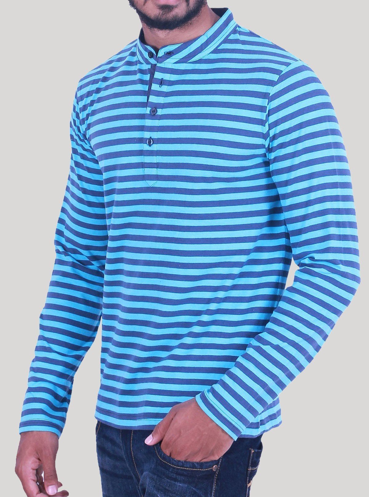 Turquoise Striped Henley T-Shirt for Men – Boer and Fitch - Boer and Fitch