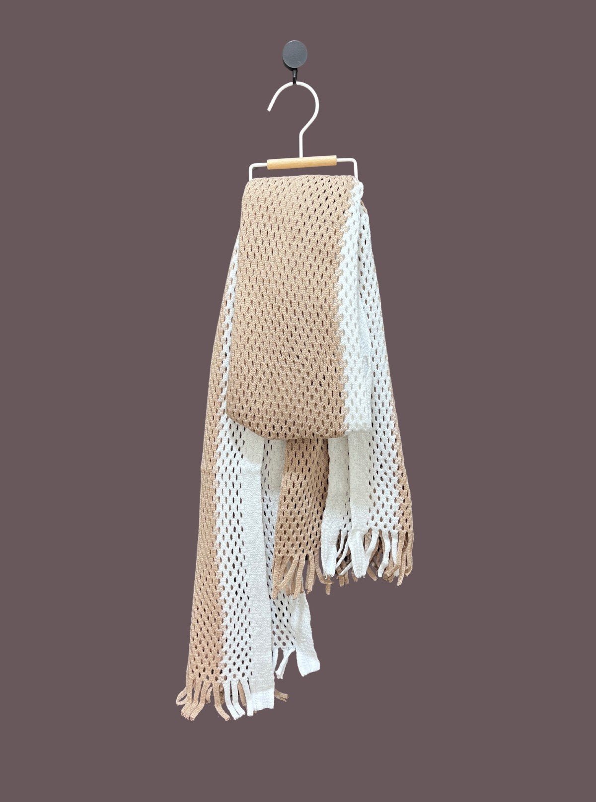Unisex White & Brown Blended Fabric Stole – Soft, Stylish & Versatile Wrap - Boer and Fitch
