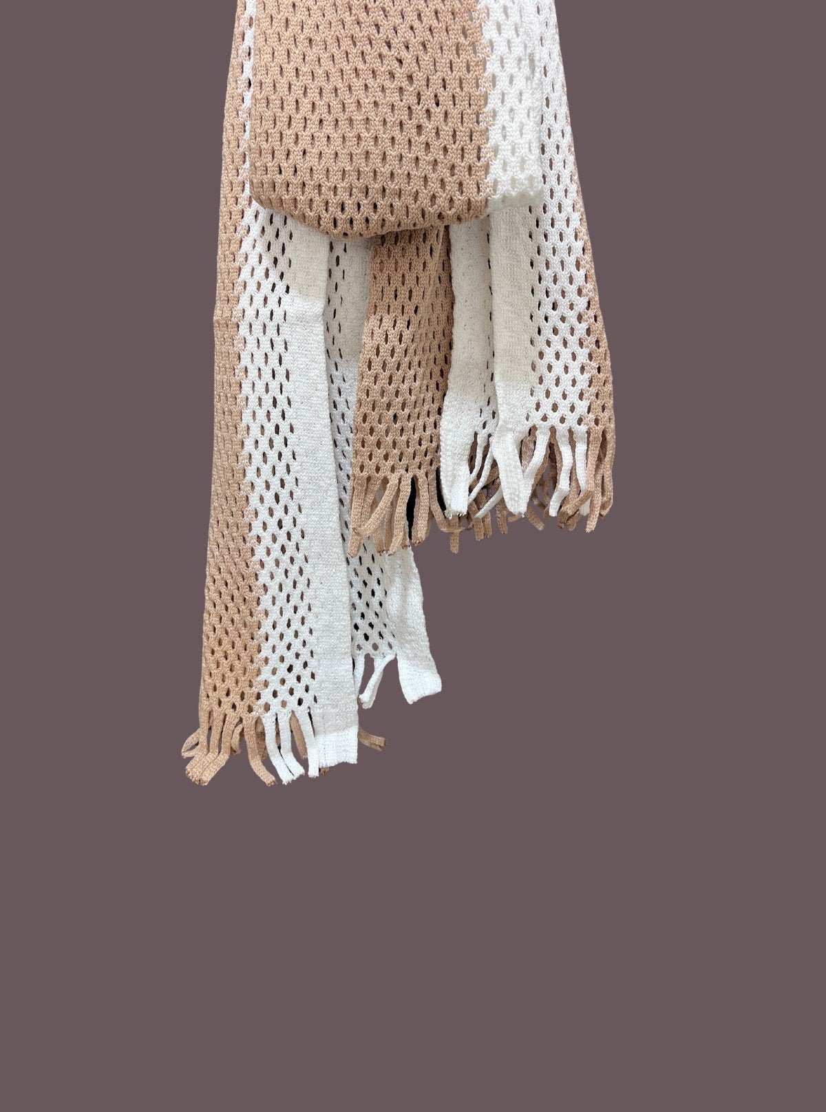 Unisex White & Brown Blended Fabric Stole – Soft, Stylish & Versatile Wrap - Boer and Fitch