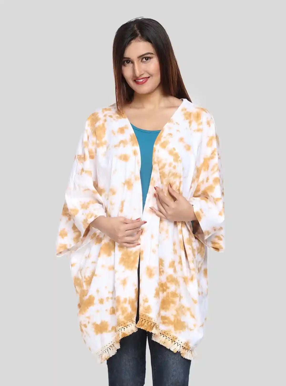 Women's White Tie and Dye Shrug in 100% Cotton | Stylish Layer | Boer and Fitch | Buy Online at  Boer and Fitch