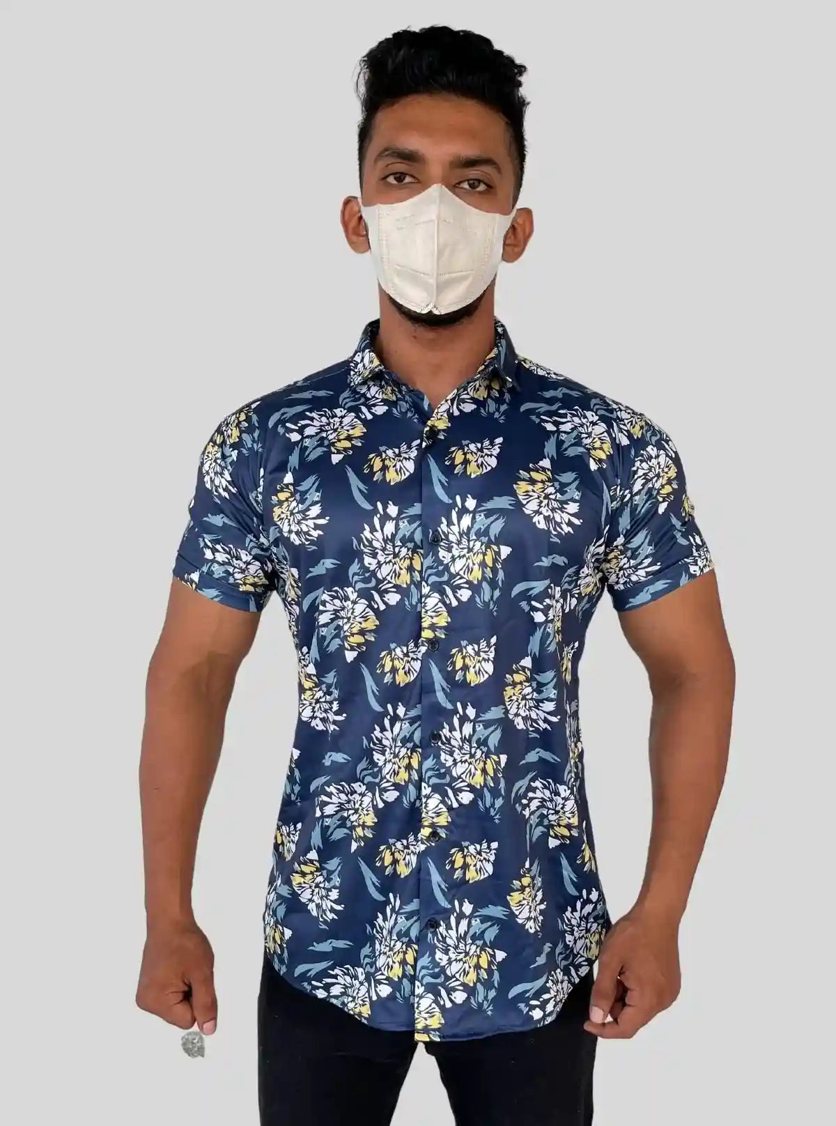 Men’s Blue Floral Printed Poly Shirt – Stylish, Lightweight Summer Wear by Boer & Fitch | Buy Online at  Boer and Fitch