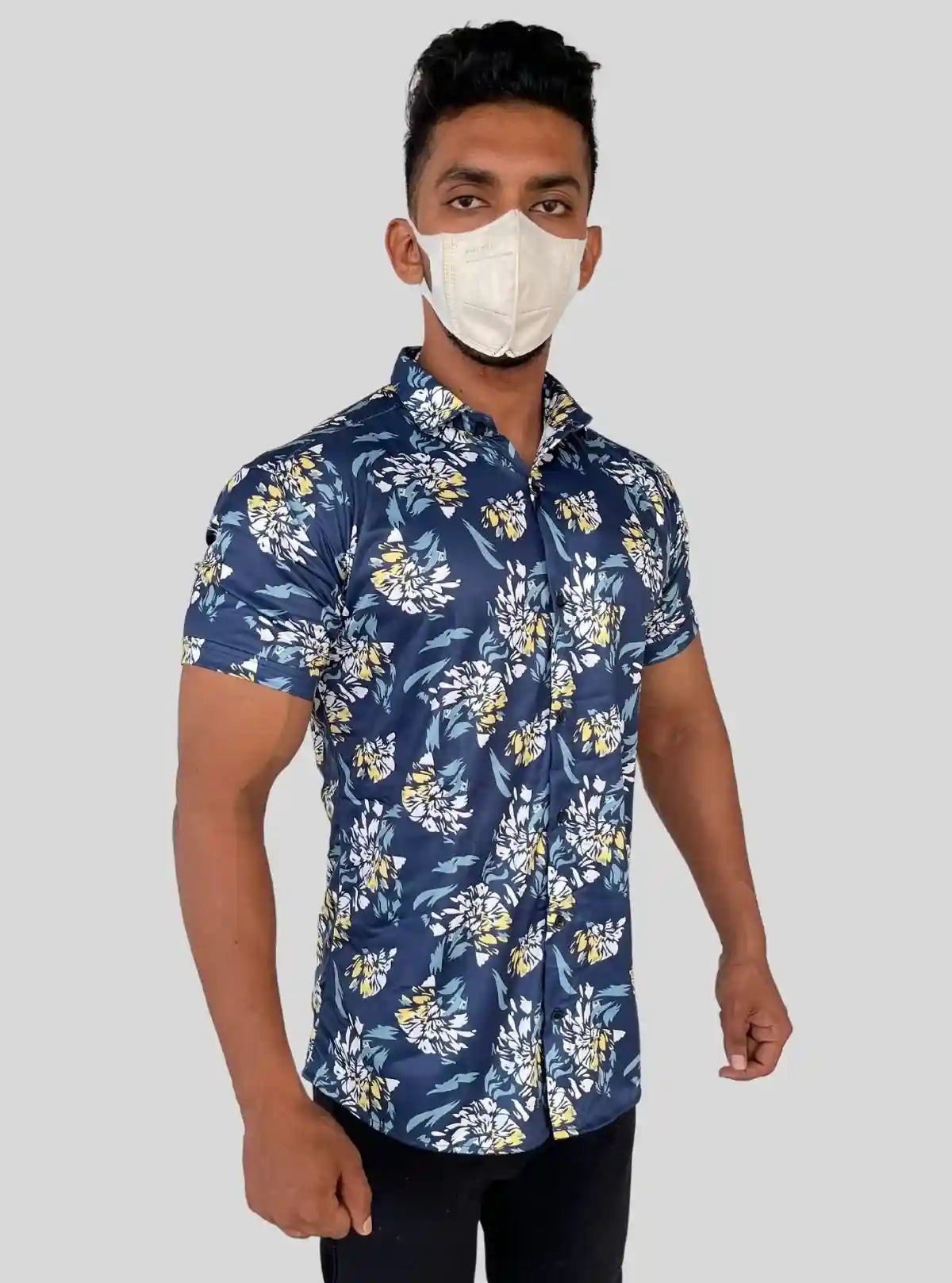Men’s Blue Floral Printed Poly Shirt – Stylish, Lightweight Summer Wear by Boer & Fitch | Buy Online at  Boer and Fitch
