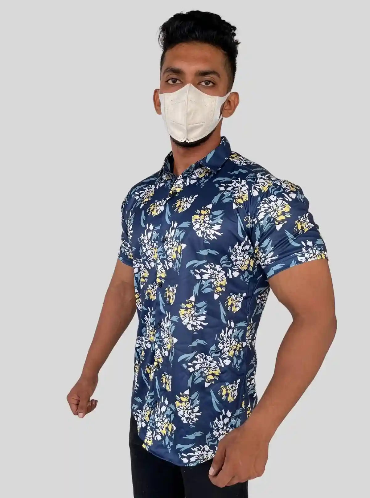 Men’s Blue Floral Printed Poly Shirt – Stylish, Lightweight Summer Wear by Boer & Fitch | Buy Online at  Boer and Fitch