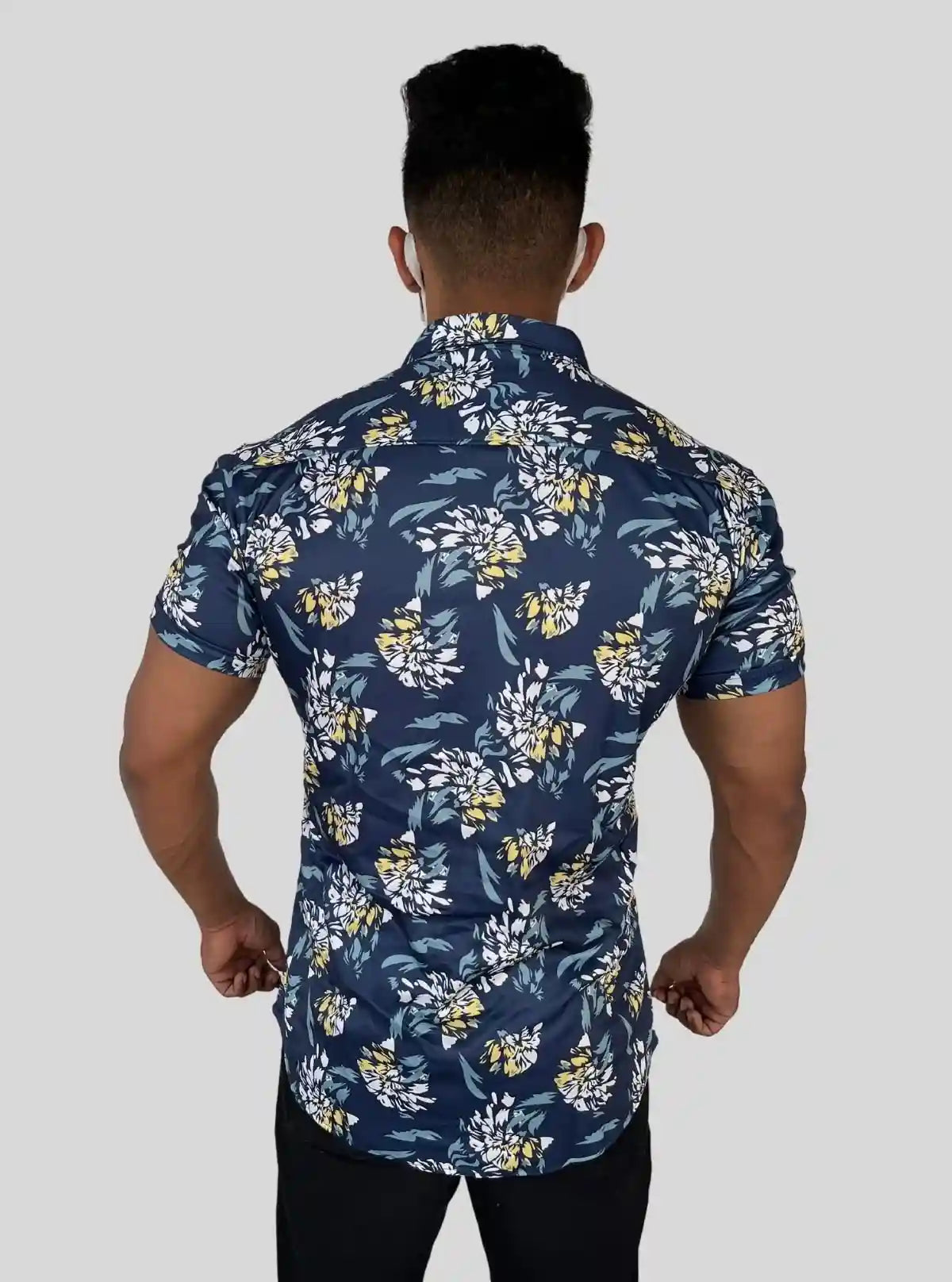Men’s Blue Floral Printed Poly Shirt – Stylish, Lightweight Summer Wear by Boer & Fitch | Buy Online at  Boer and Fitch
